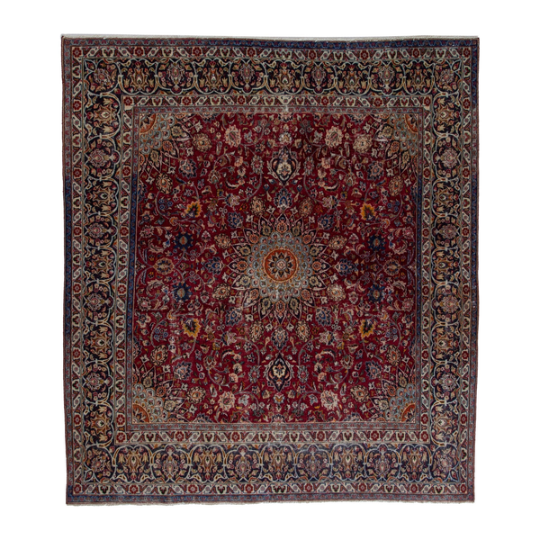 Persian Mashhad oversized rug in burgundy and cream, 9'6" x 10'5"
