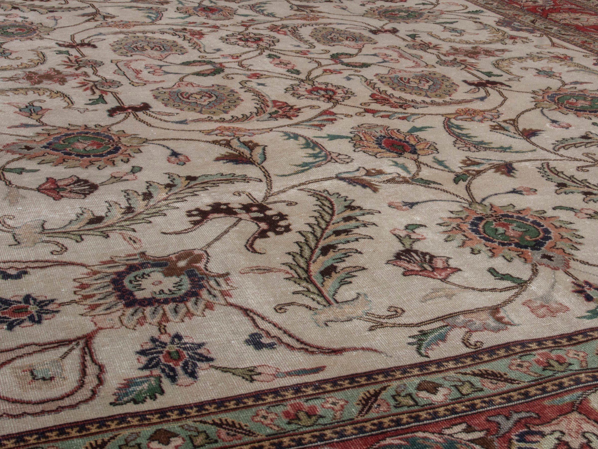 Persian Tabriz oversized rug in ivory and burgundy, view 10 of 18