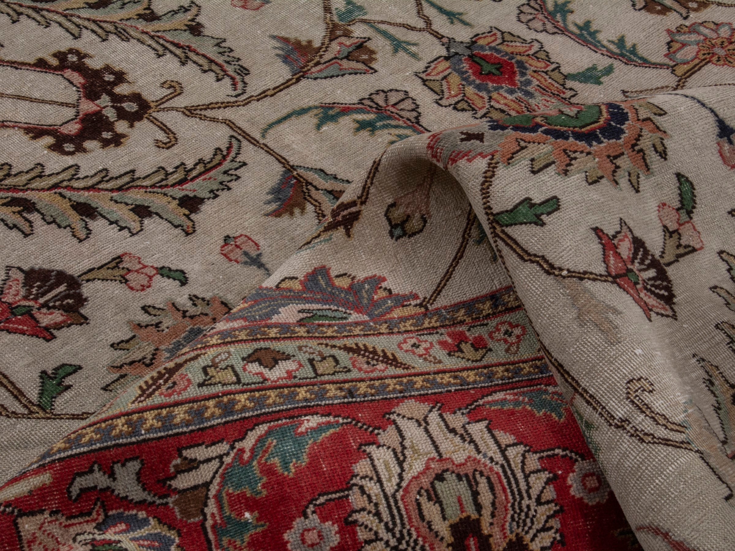 Persian Tabriz oversized rug in ivory and burgundy, view 15 of 18