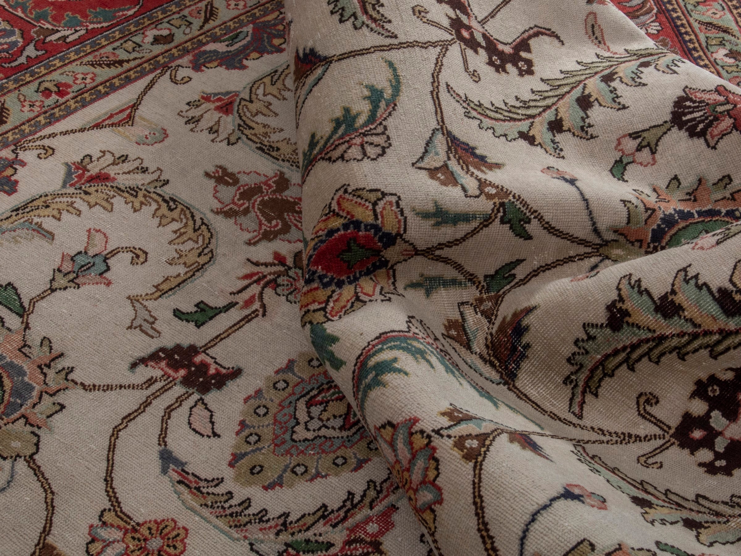 Persian Tabriz oversized rug in ivory and burgundy, view 16 of 18