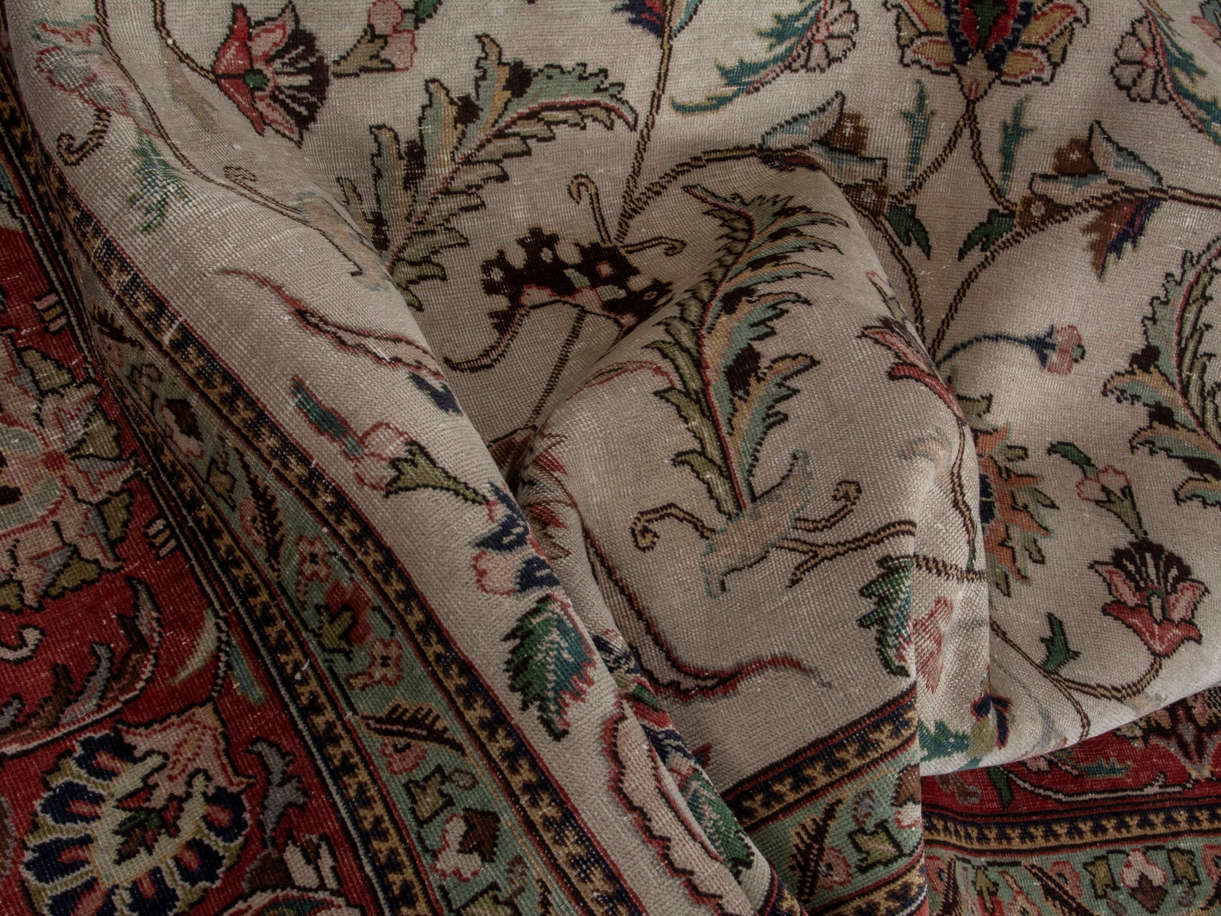 Persian Tabriz oversized rug in ivory and burgundy, view 17 of 18