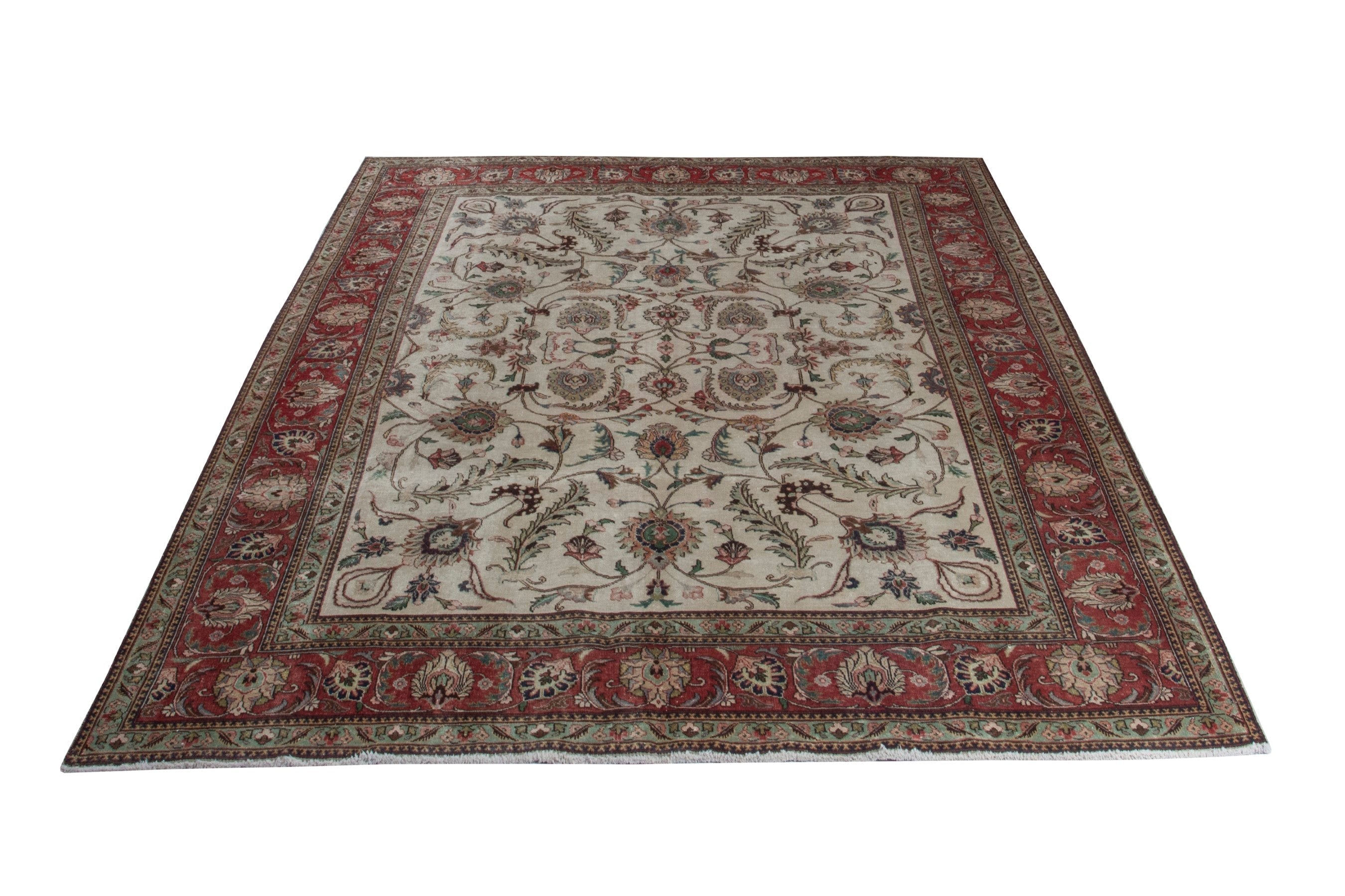 Persian Tabriz oversized rug in ivory and burgundy, view 2 of 18