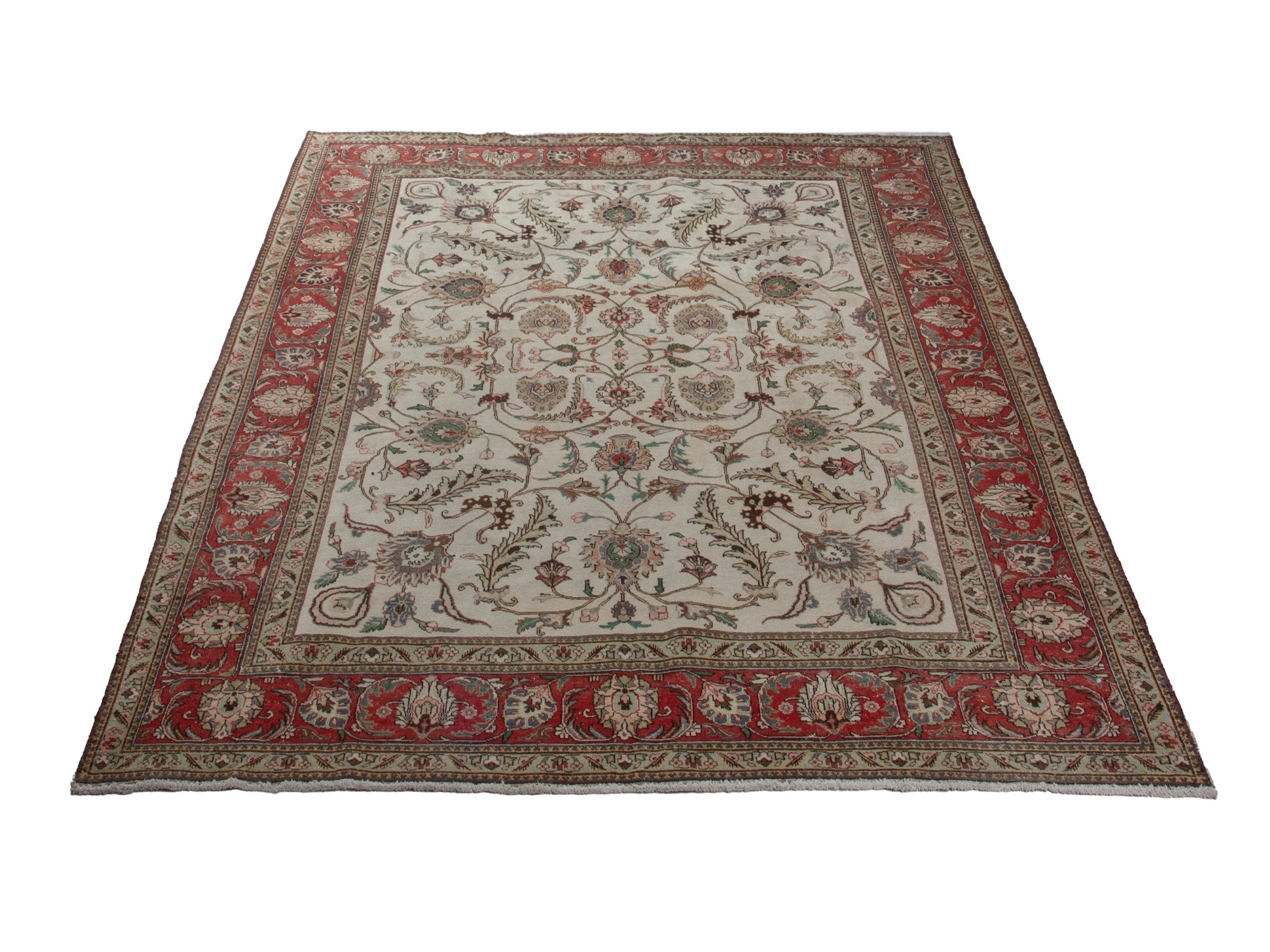 Persian Tabriz oversized rug in ivory and burgundy, view 3 of 18