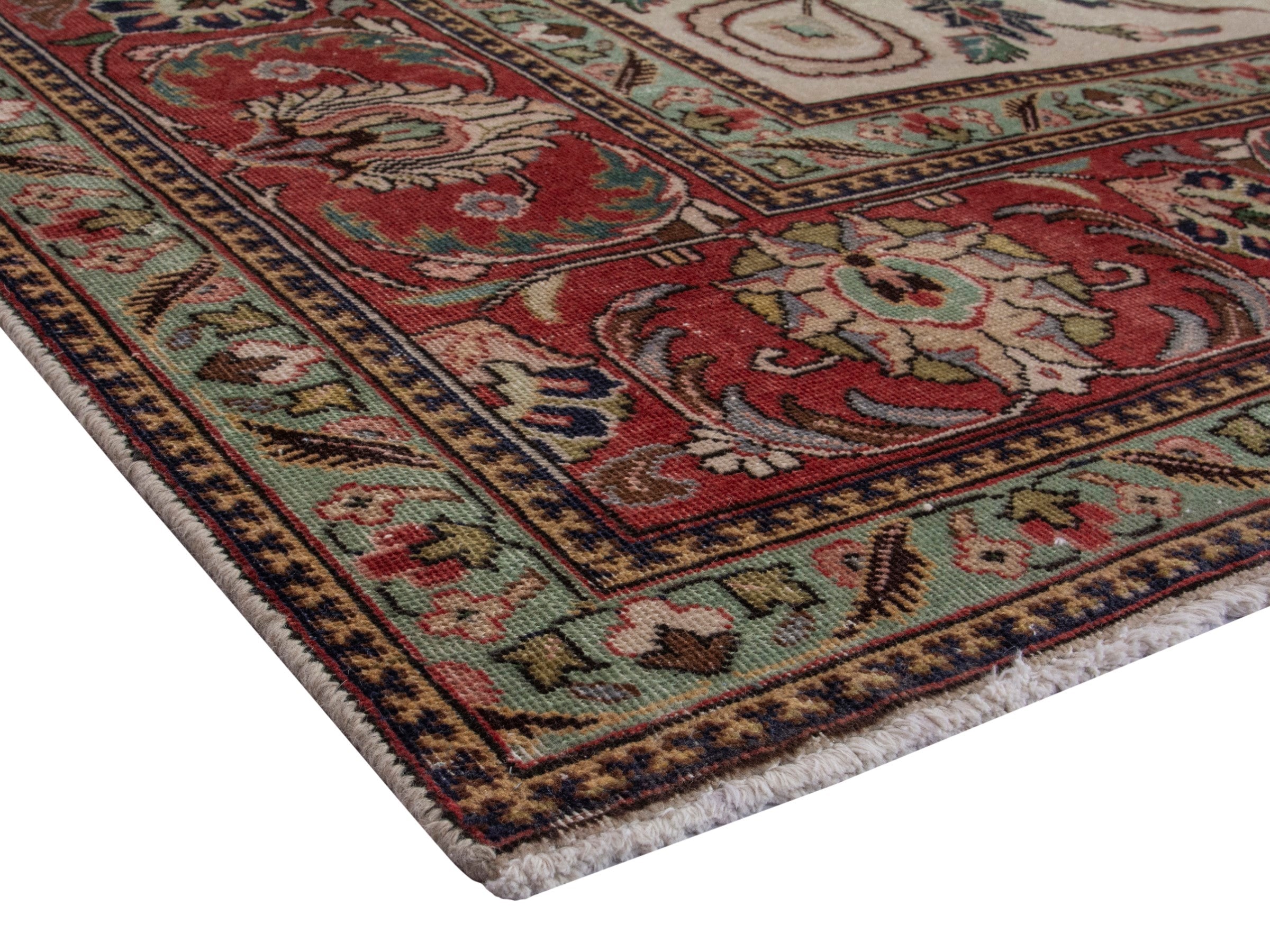 Persian Tabriz oversized rug in ivory and burgundy, view 6 of 18