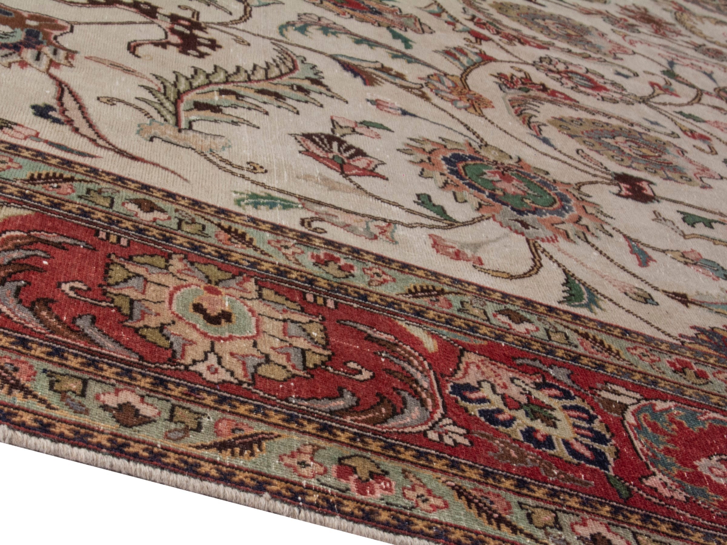 Persian Tabriz oversized rug in ivory and burgundy, view 8 of 18