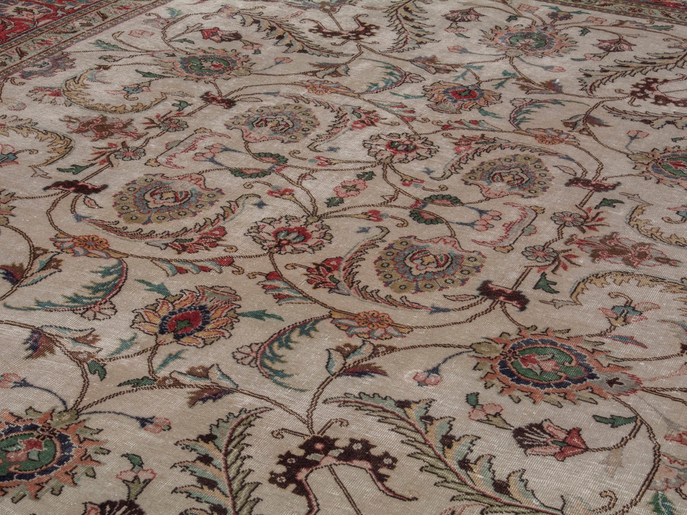 Persian Tabriz oversized rug in ivory and burgundy, view 9 of 18