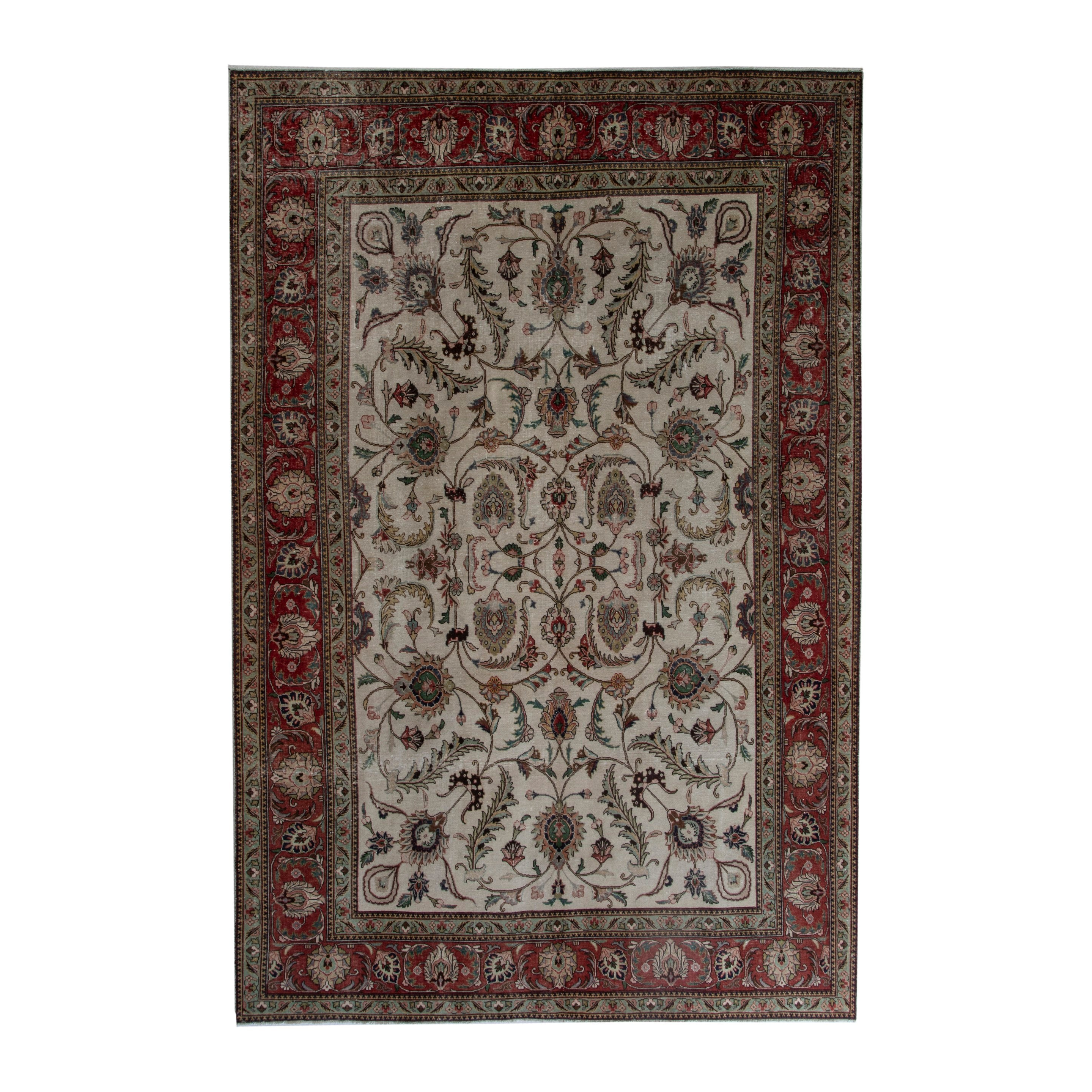 Persian Tabriz oversized rug in ivory and burgundy, 9'6" x 13'6"