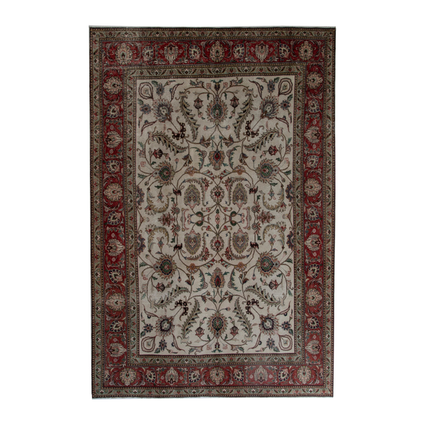 Persian Tabriz oversized rug in ivory and burgundy, 9'6" x 13'6"