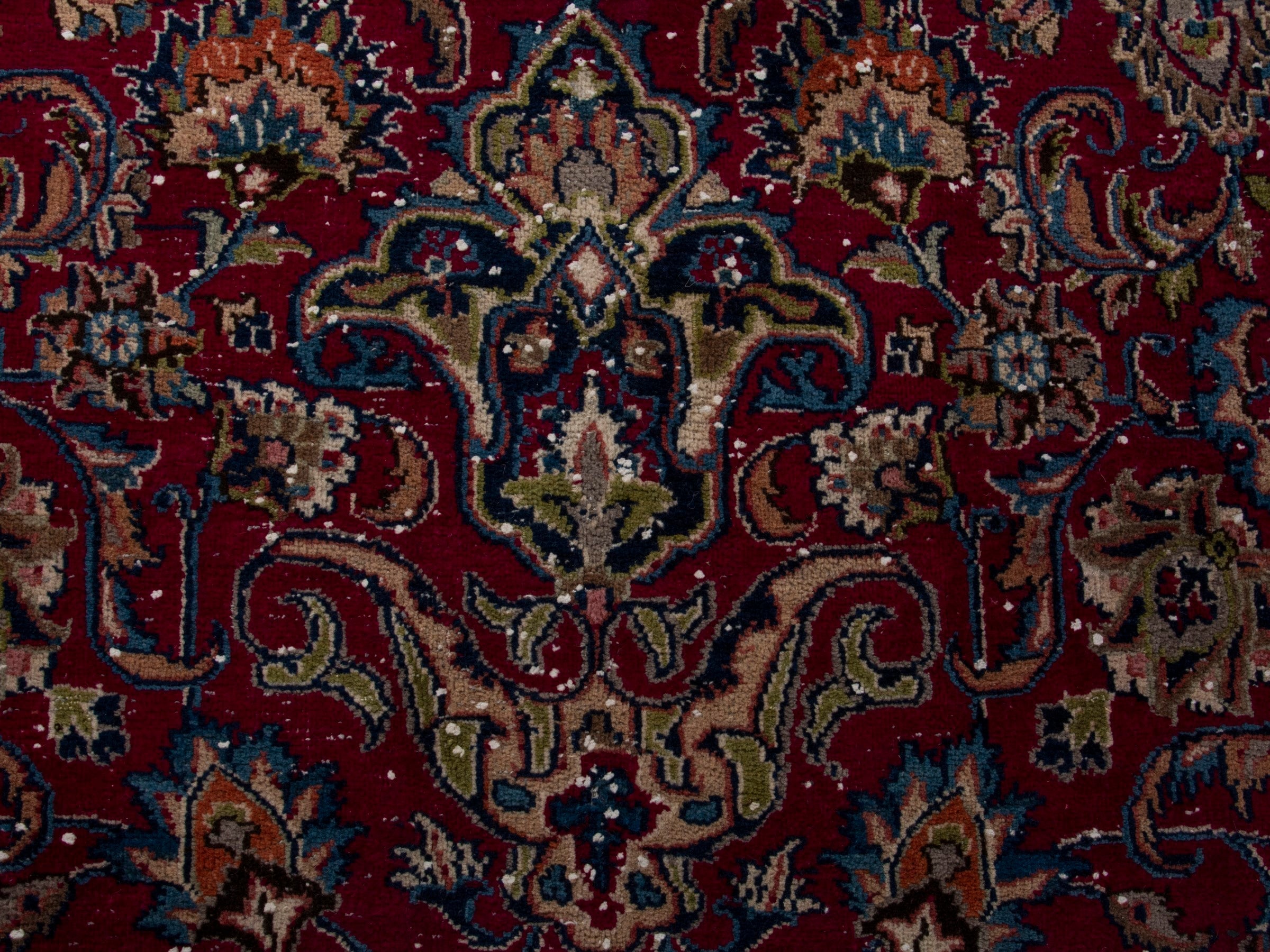 Persian Mashhad oversized rug in burgundy and navy, view 12 of 17