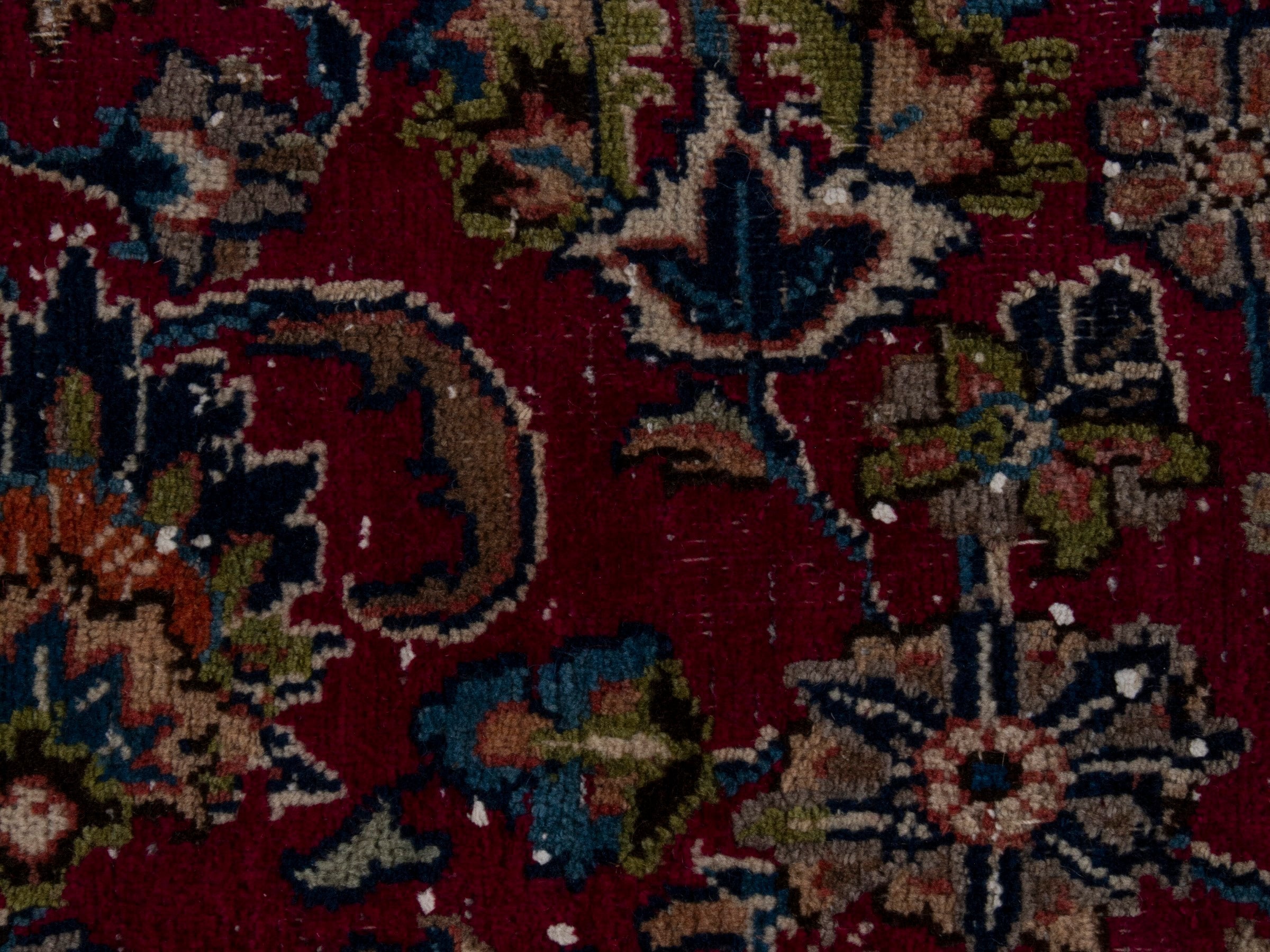 Persian Mashhad oversized rug in burgundy and navy, view 13 of 17