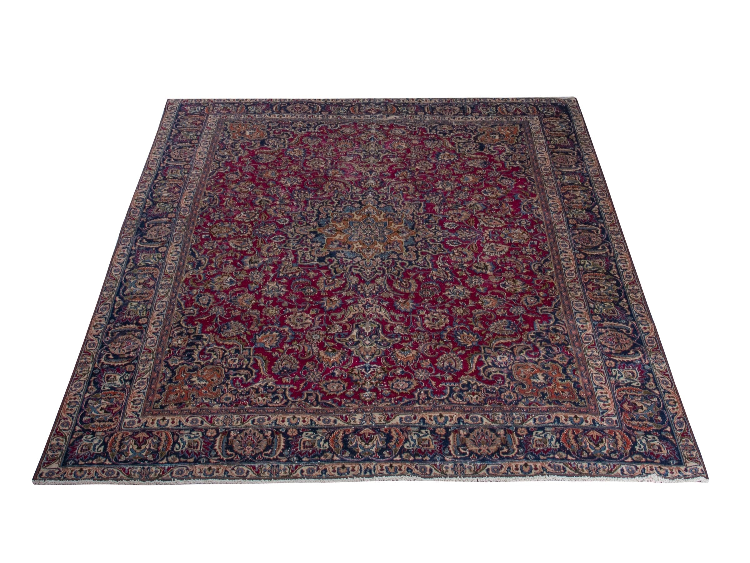 Persian Mashhad oversized rug in burgundy and navy, view 2 of 17