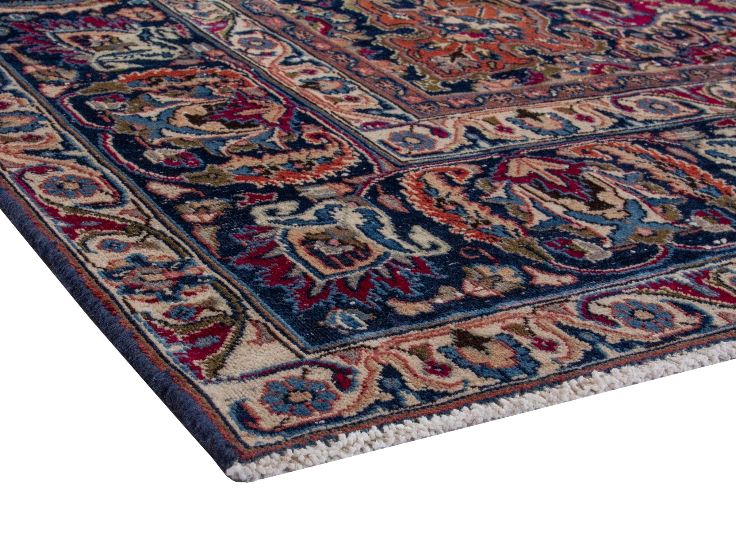 Persian Mashhad oversized rug in burgundy and navy, view 6 of 17