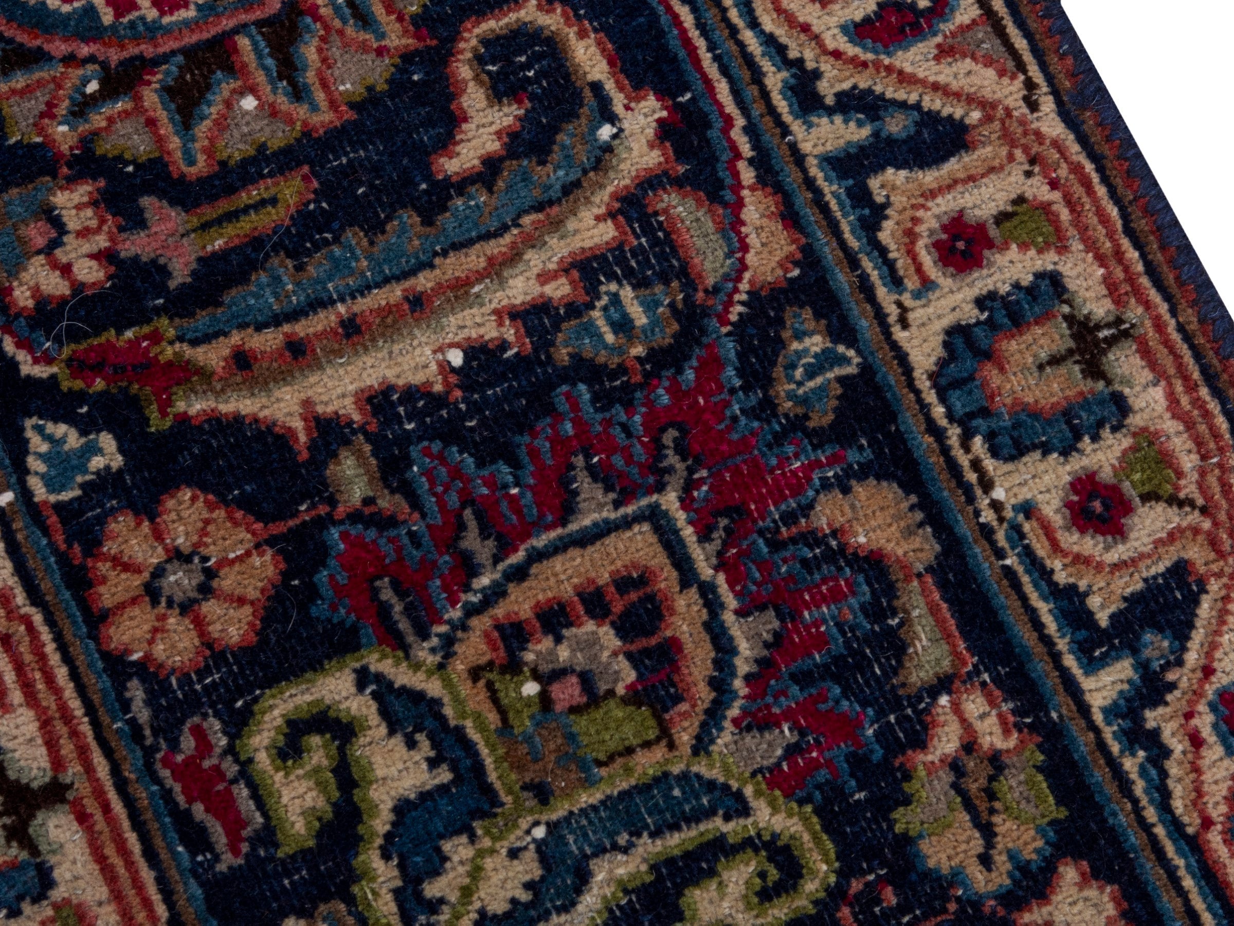 Persian Mashhad oversized rug in burgundy and navy, view 7 of 17