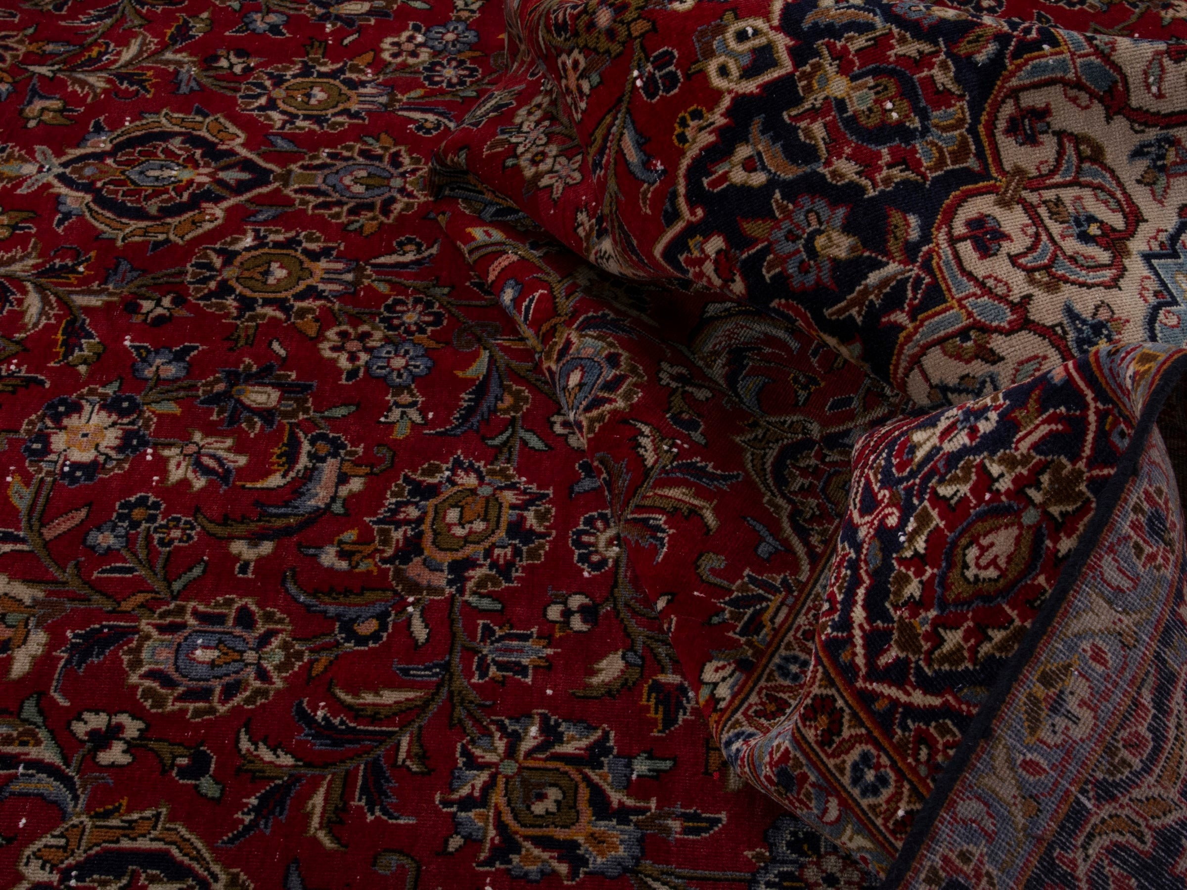 Persian Kashan oversized rug in deep red and dark brown, view 15 of 18