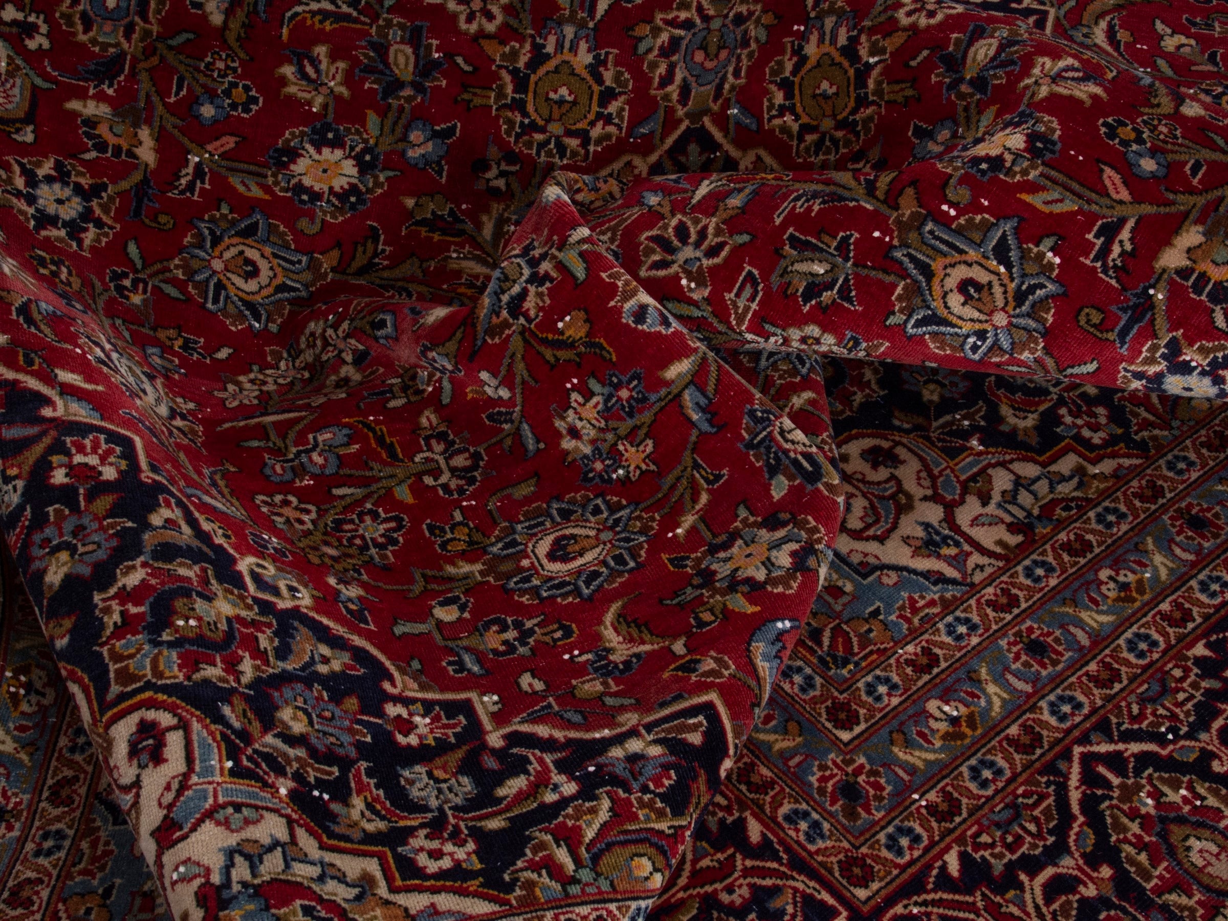 Persian Kashan oversized rug in deep red and dark brown, view 17 of 18