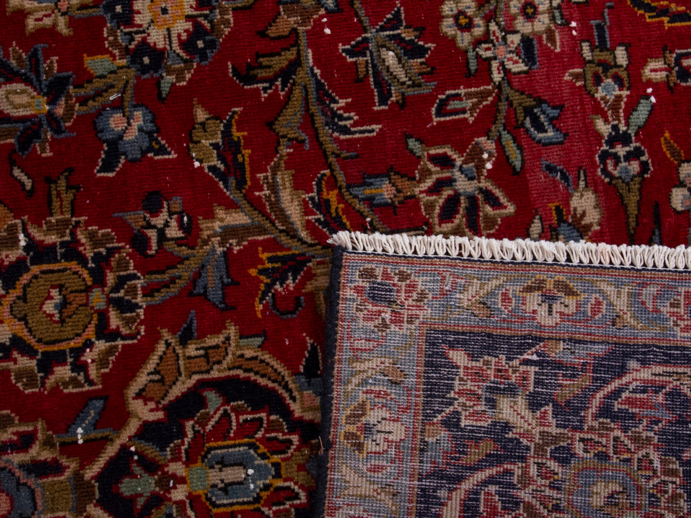 Persian Kashan oversized rug in deep red and dark brown, view 18 of 18