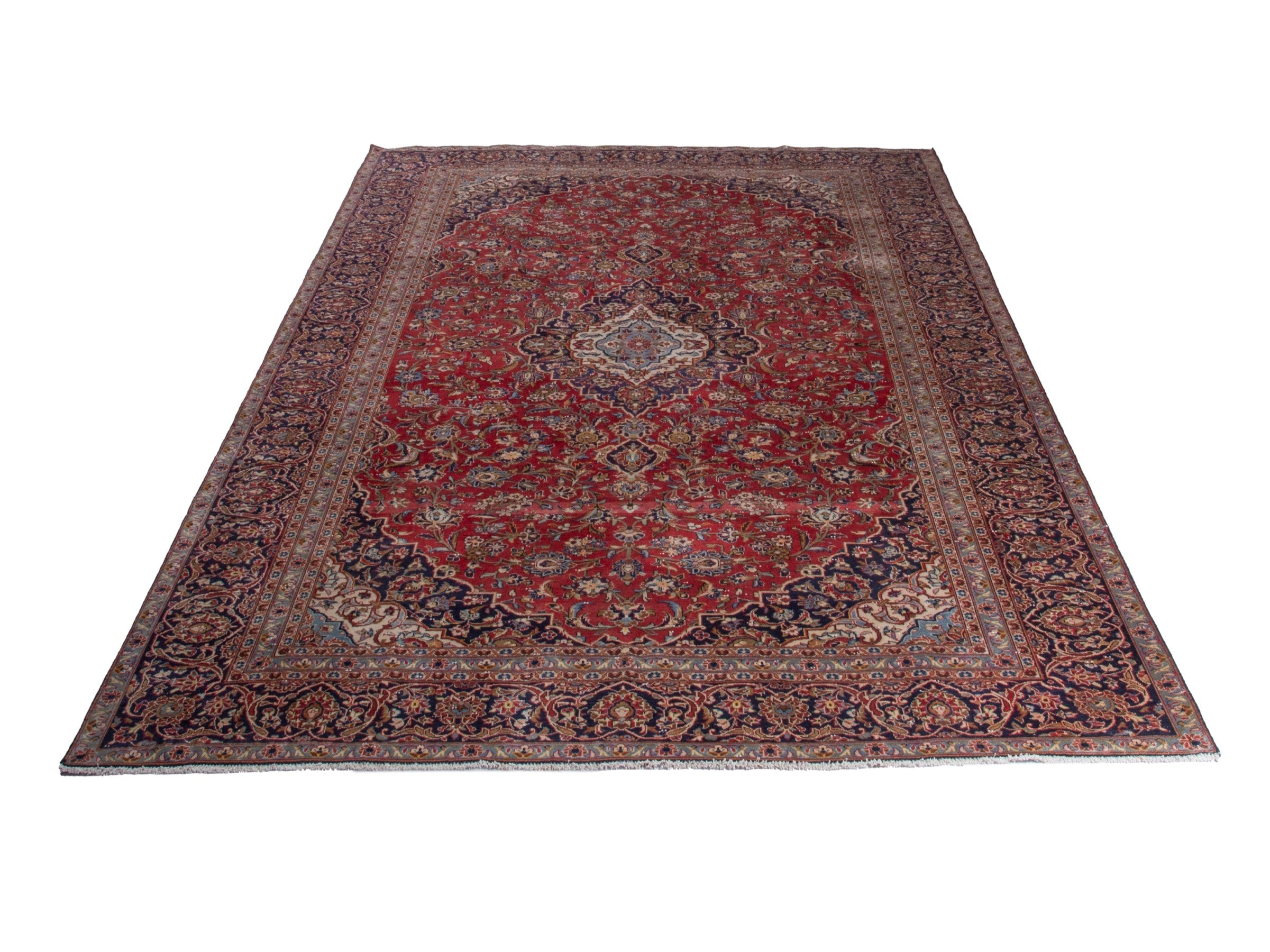 Persian Kashan oversized rug in deep red and dark brown, view 2 of 18