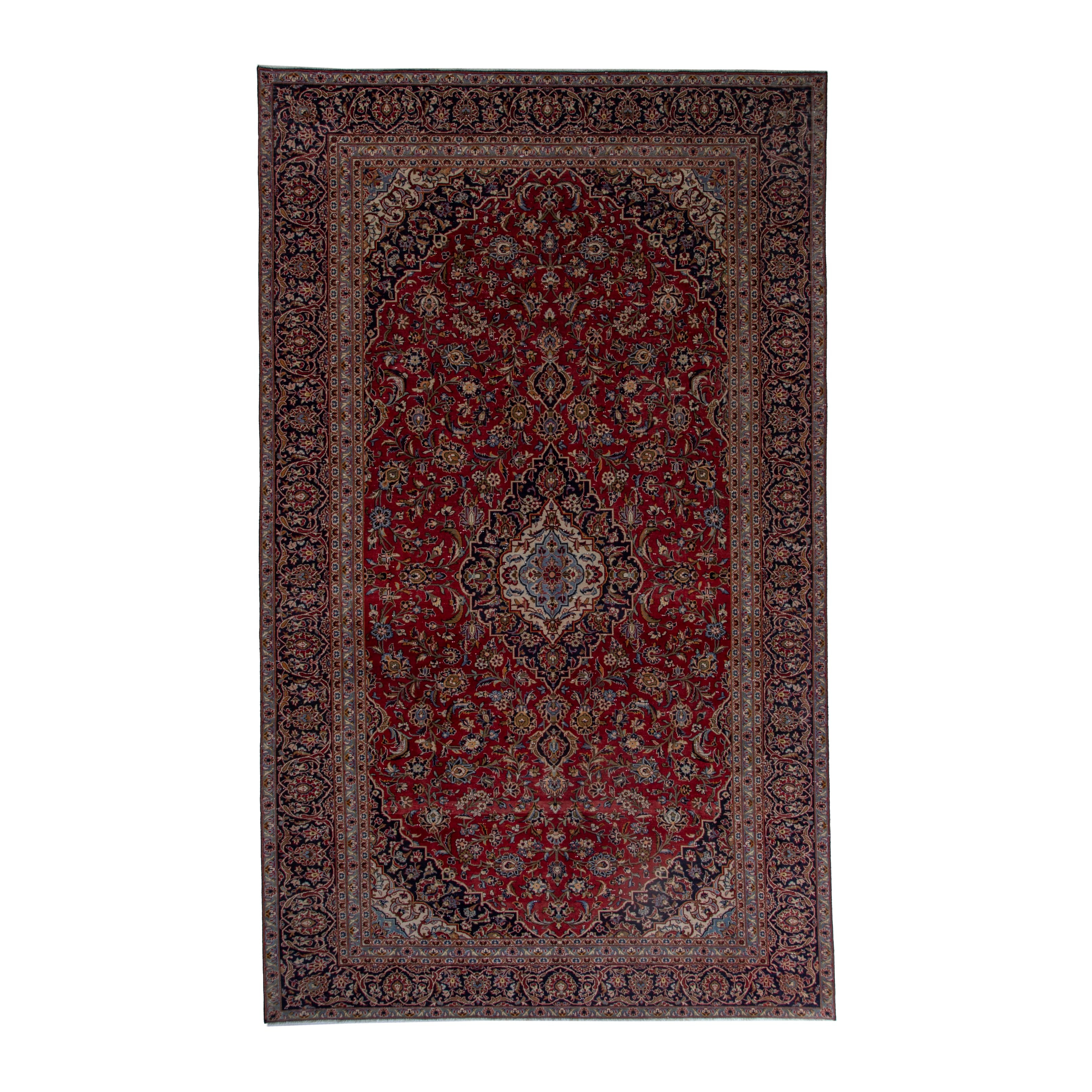 Persian Kashan oversized rug in deep red and dark brown, 9'6" x 15'9"