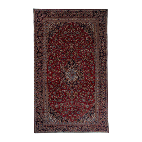 Persian Kashan oversized rug in deep red and dark brown, 9'6" x 15'9"