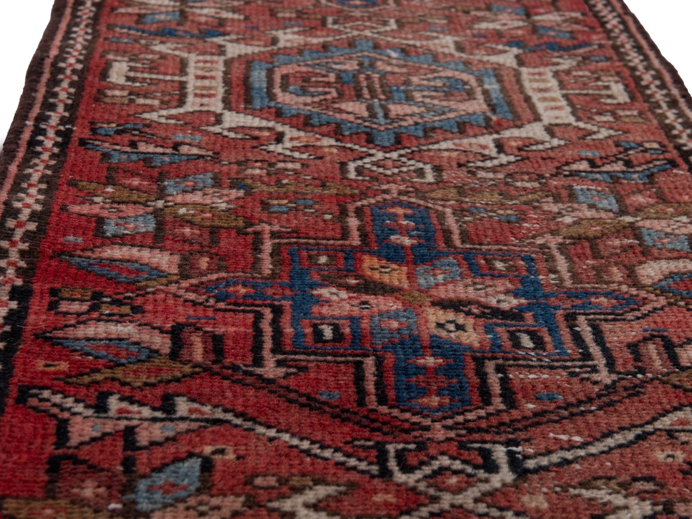Persian Gharajeh runner rug in deep red and dark blue, view 10 of 17
