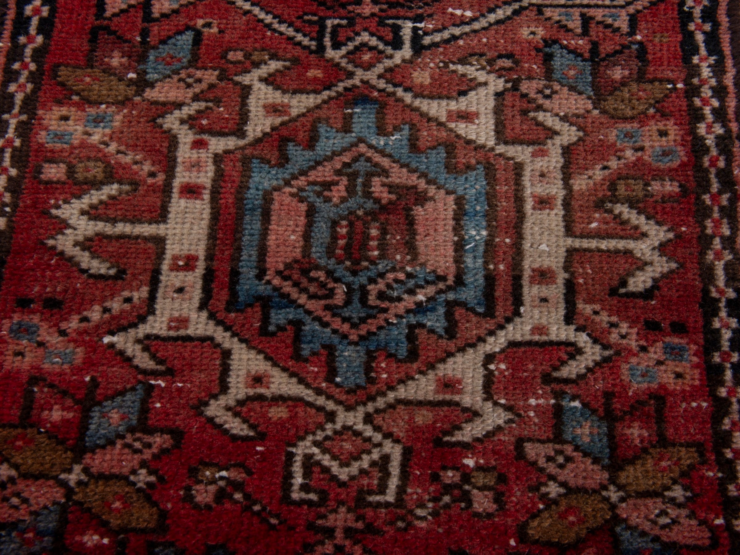 Persian Gharajeh runner rug in deep red and dark blue, view 11 of 17