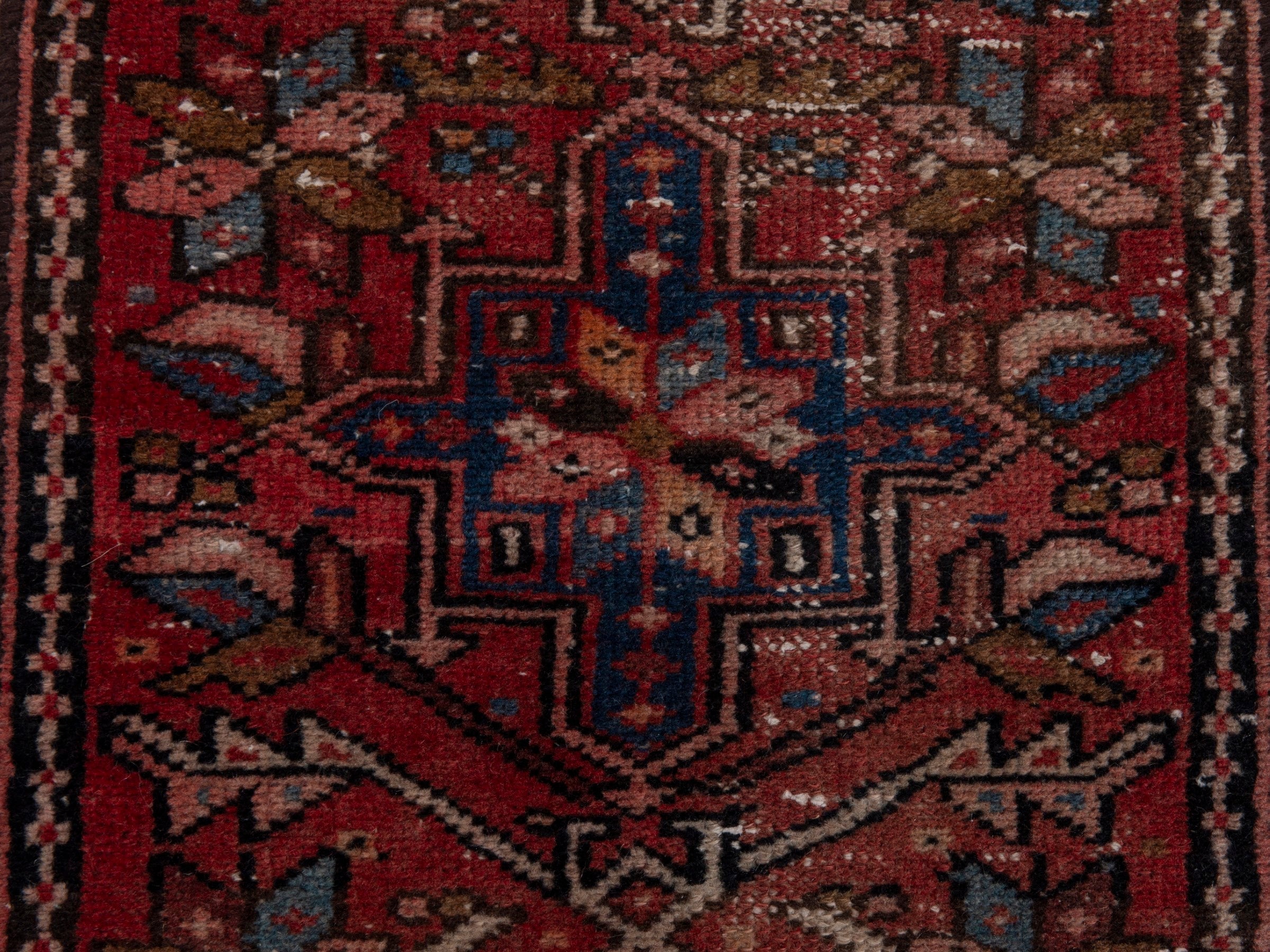 Persian Gharajeh runner rug in deep red and dark blue, view 12 of 17