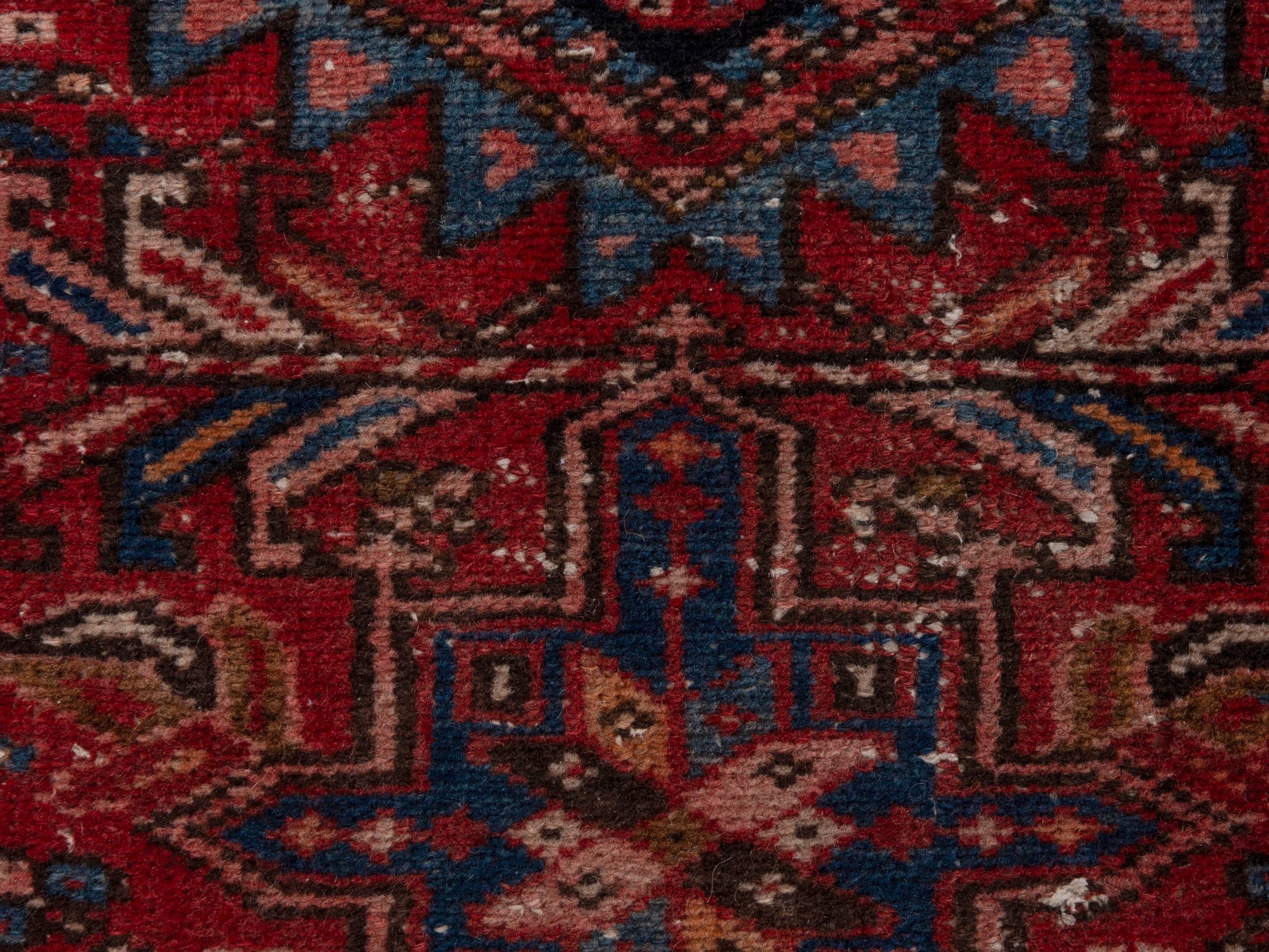 Persian Gharajeh runner rug in deep red and dark blue, view 13 of 17