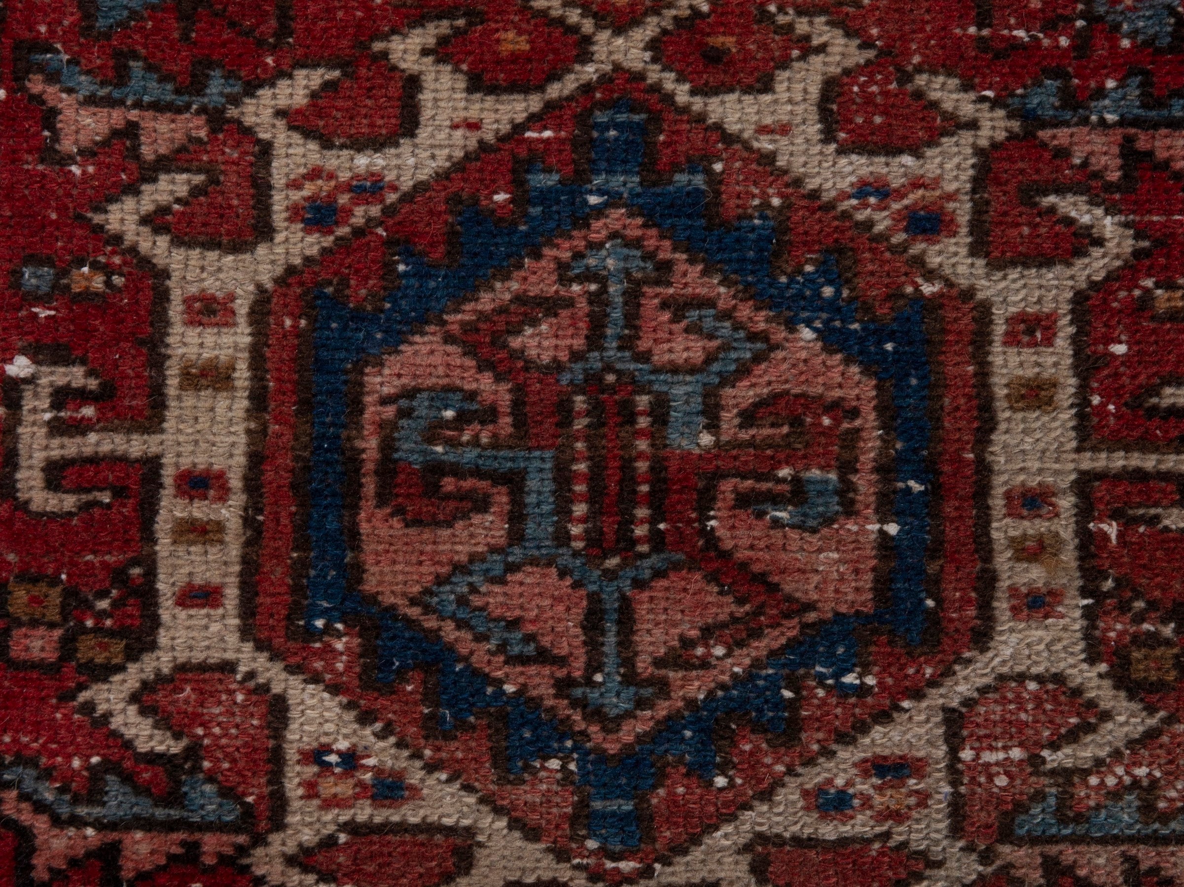 Persian Gharajeh runner rug in deep red and dark blue, view 14 of 17