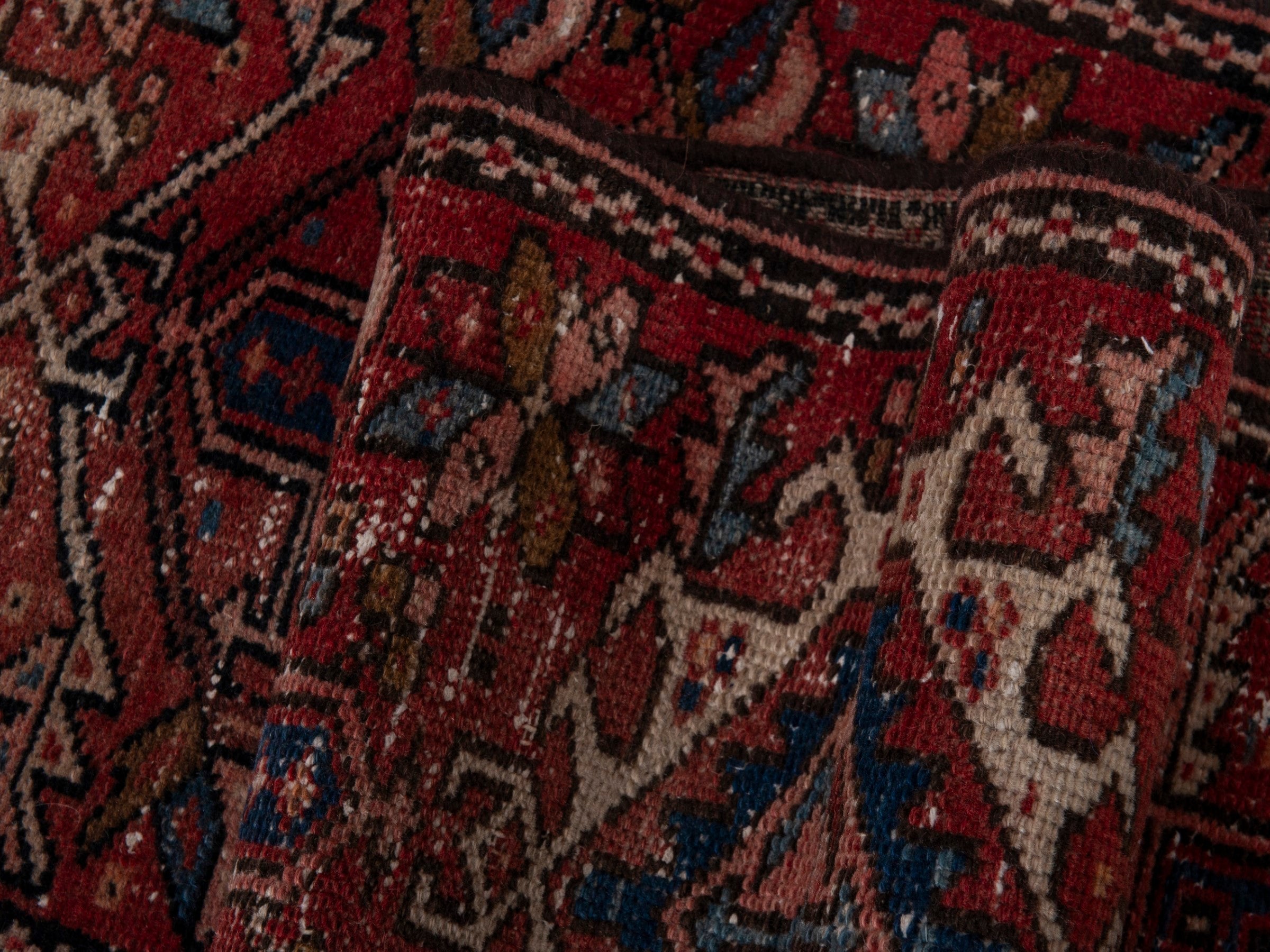 Persian Gharajeh runner rug in deep red and dark blue, view 16 of 17