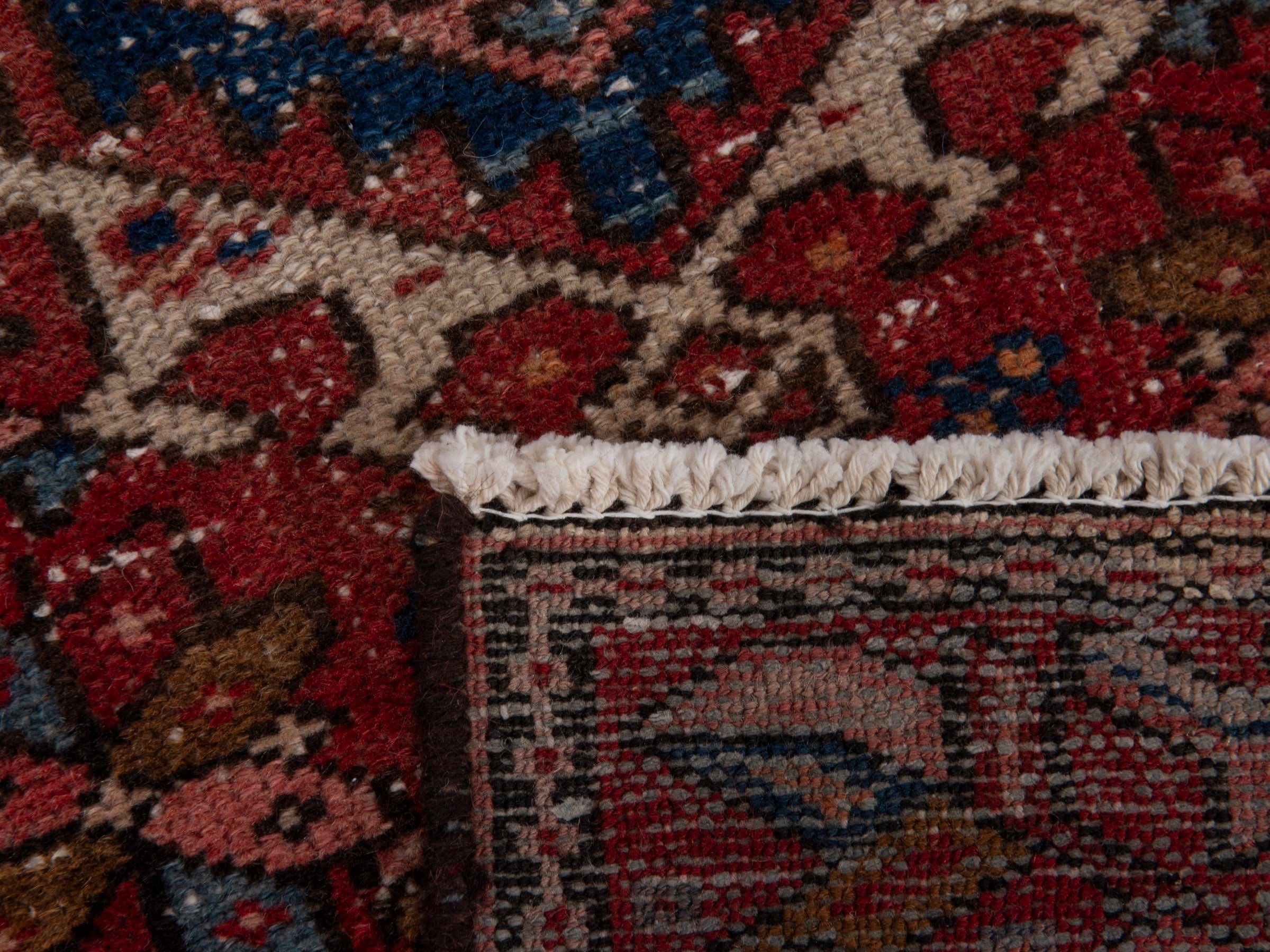 Persian Gharajeh runner rug in deep red and dark blue, view 17 of 17