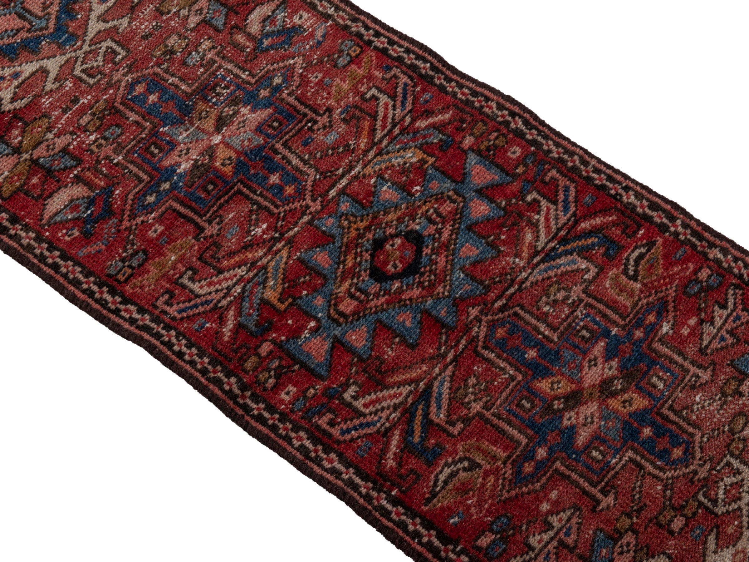 Persian Gharajeh runner rug in deep red and dark blue, view 4 of 17