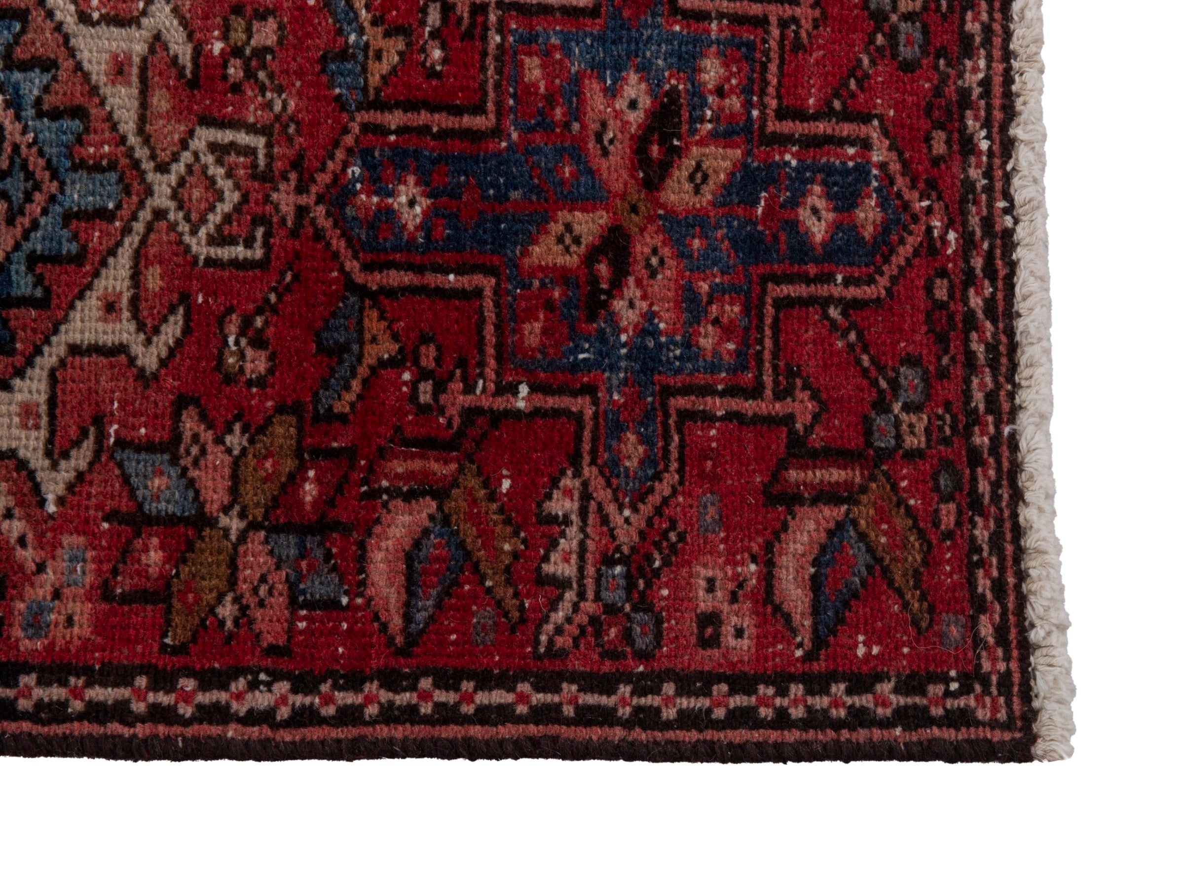 Persian Gharajeh runner rug in deep red and dark blue, view 5 of 17