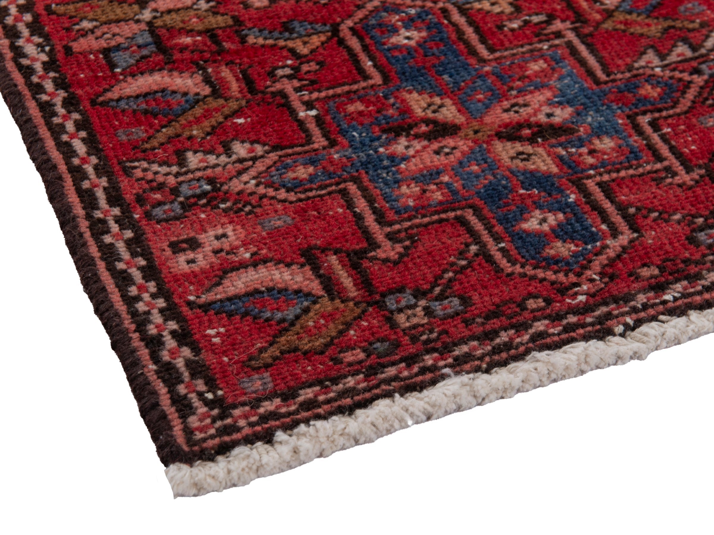Persian Gharajeh runner rug in deep red and dark blue, view 6 of 17