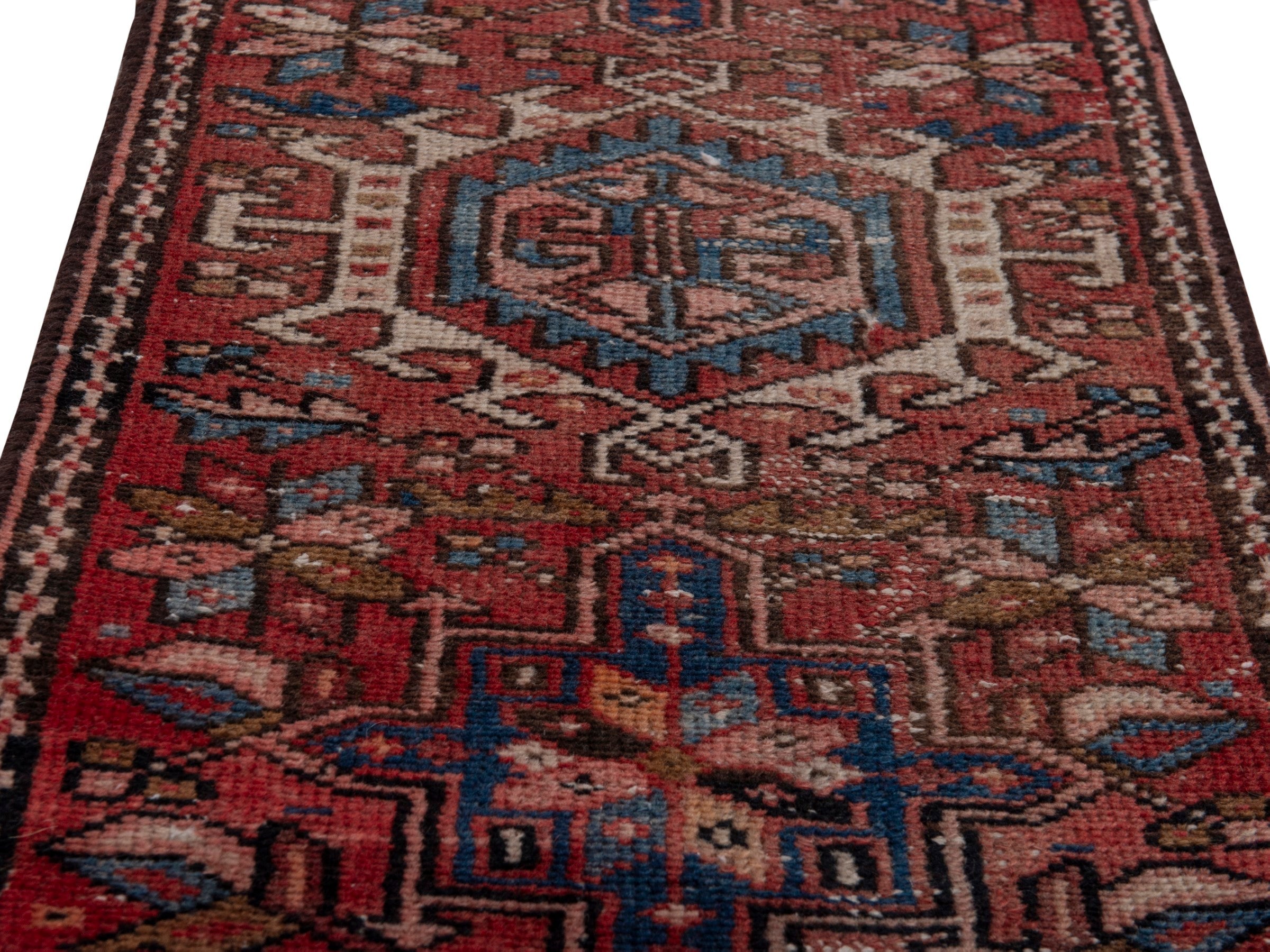 Persian Gharajeh runner rug in deep red and dark blue, view 7 of 17