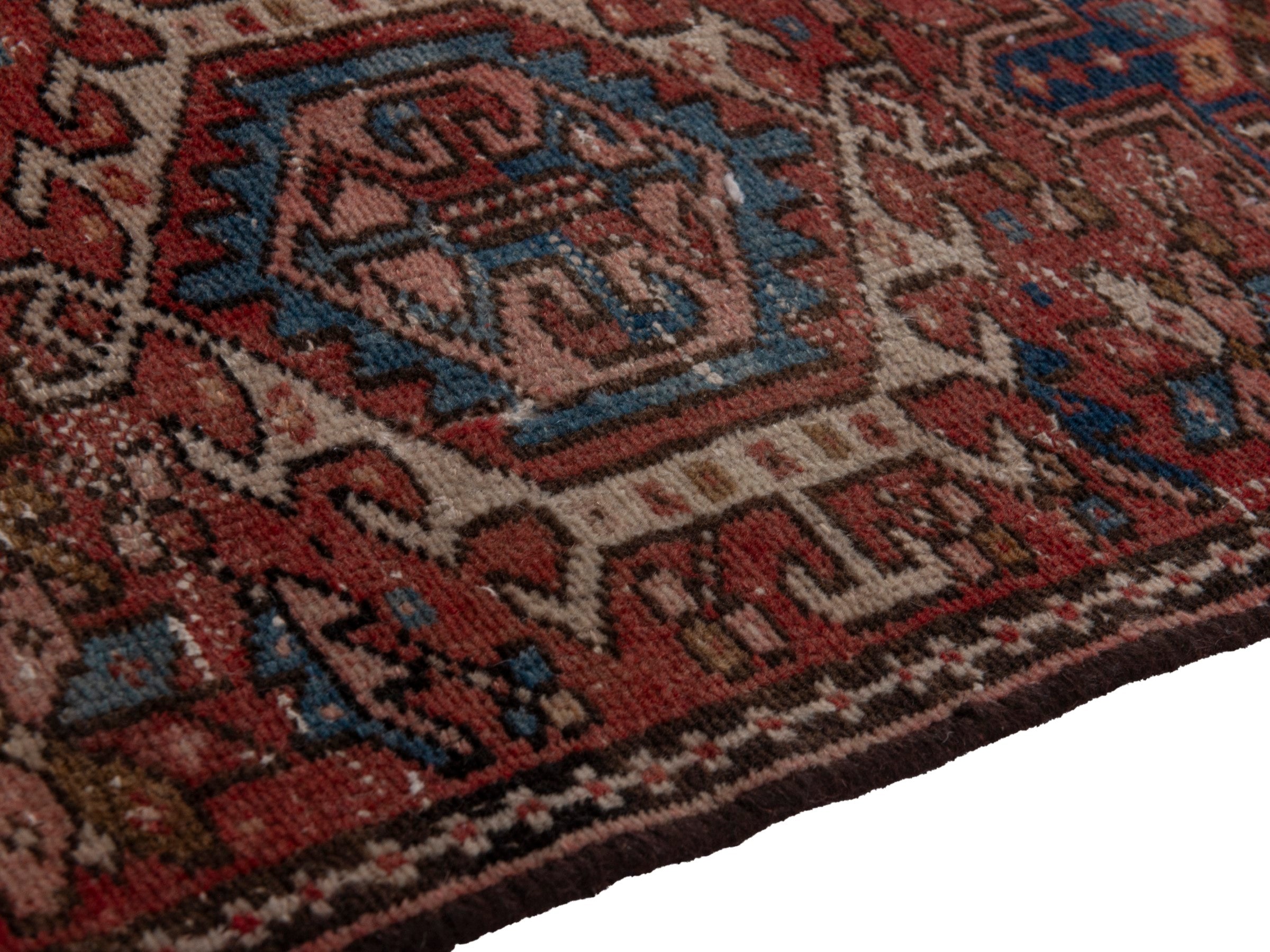 Persian Gharajeh runner rug in deep red and dark blue, view 8 of 17