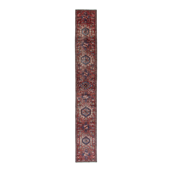 Persian Gharajeh runner rug in deep red and dark blue, 1'6" x 10'2"