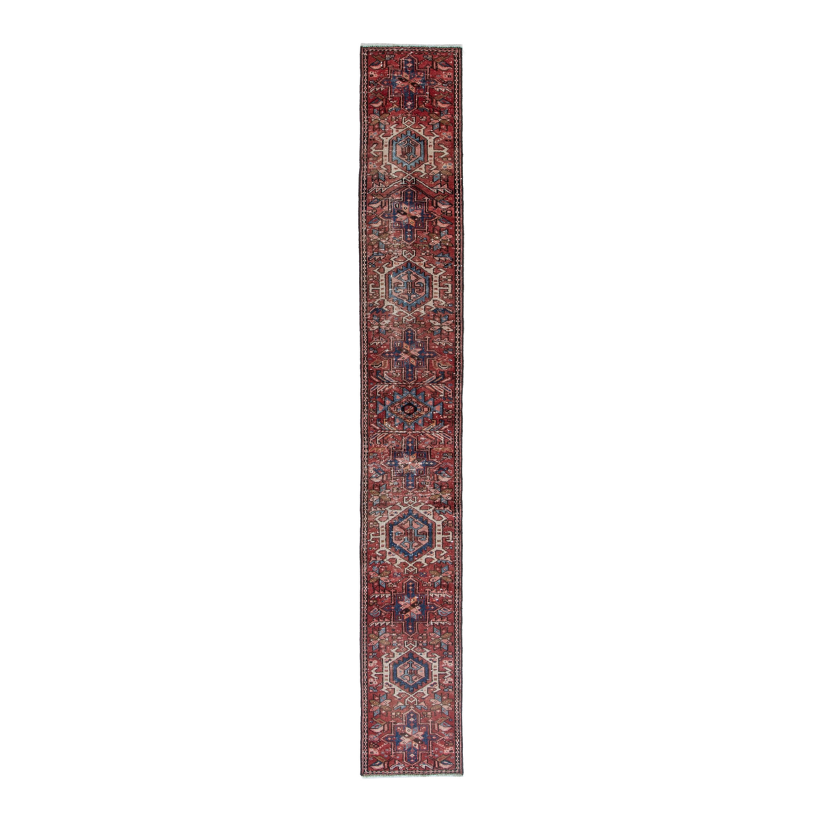 Persian Gharajeh runner rug in deep red and dark blue, 1'6" x 10'2"