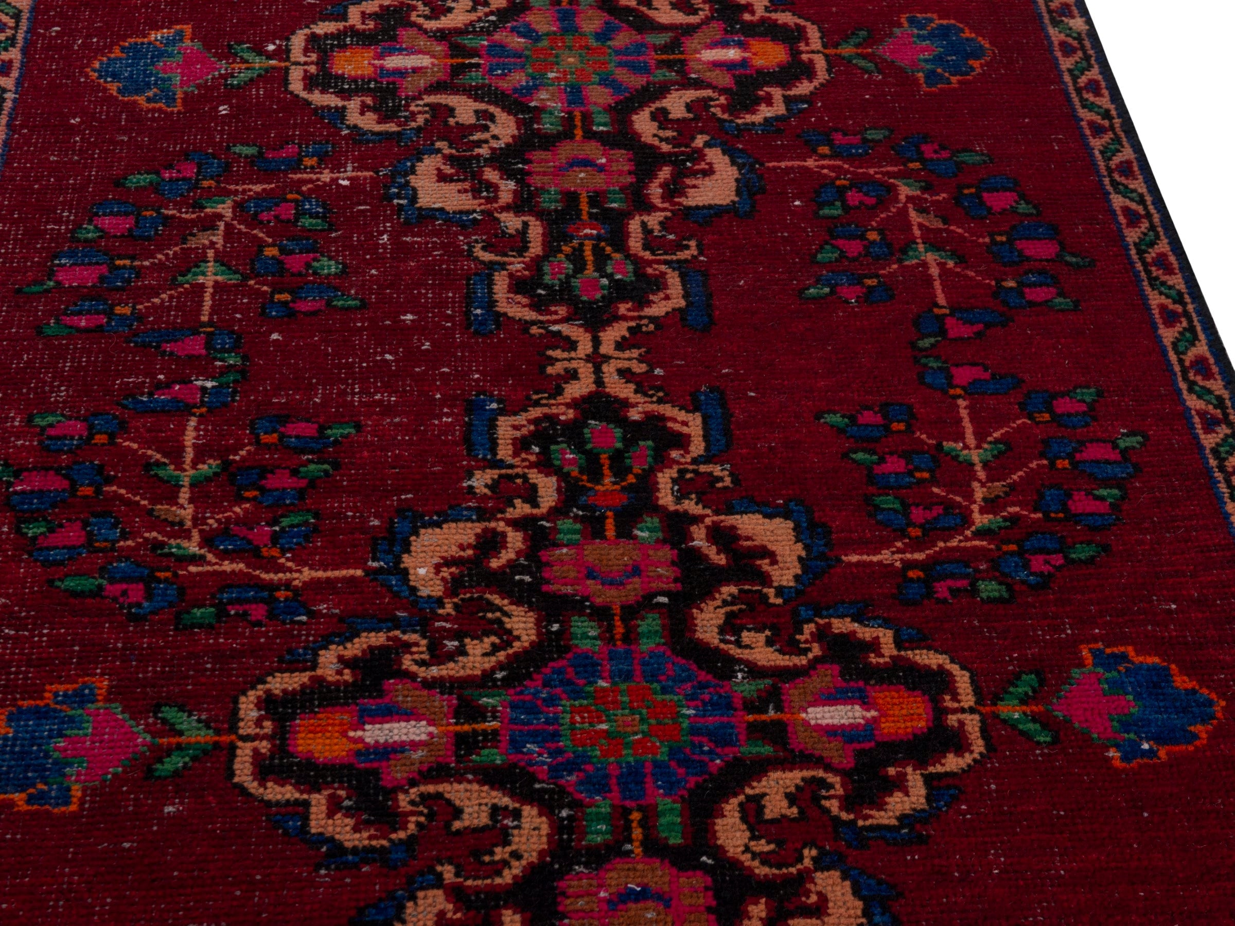 Persian Ferdos runner rug in burgundy and cream, view 10 of 18