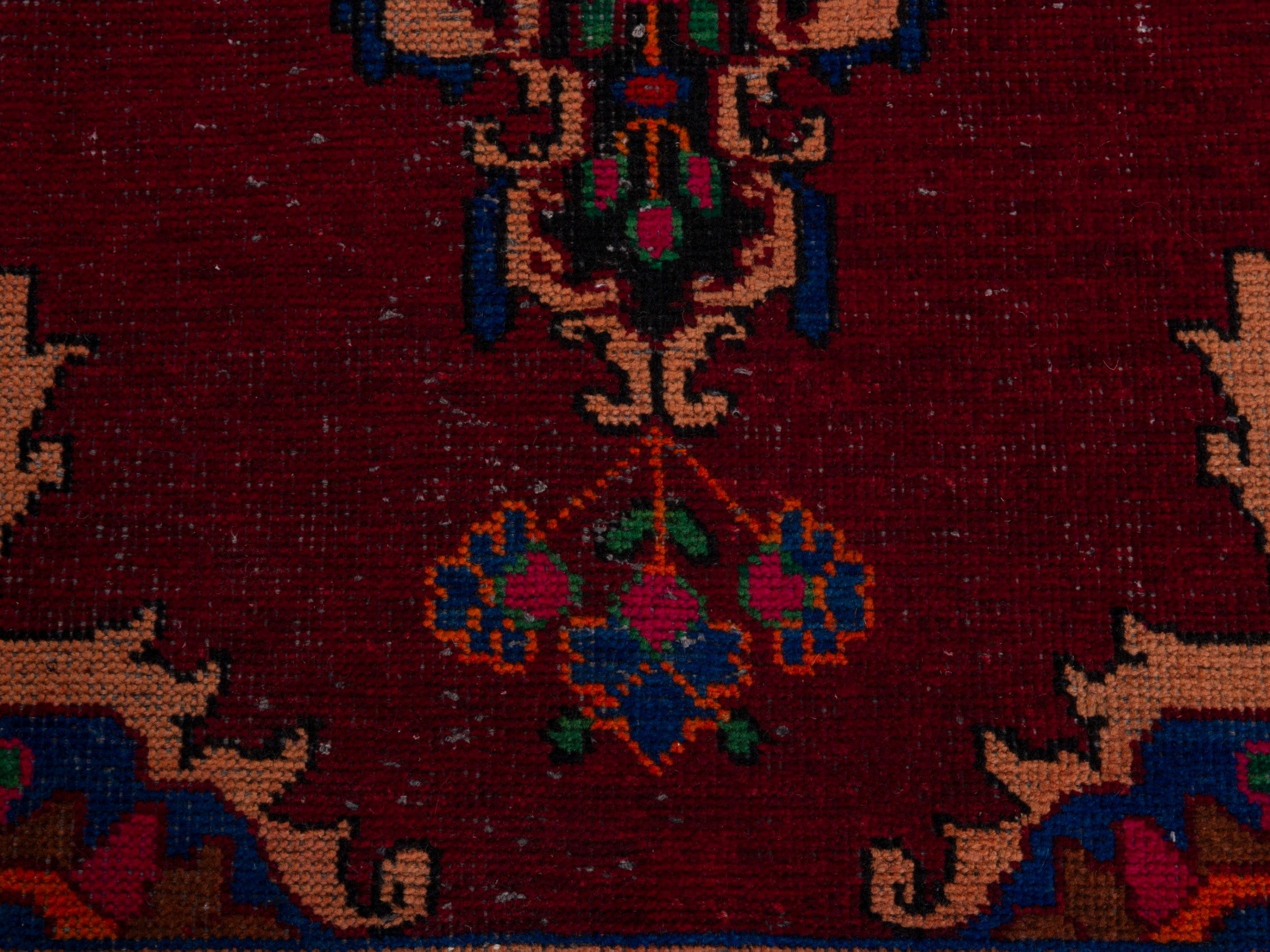 Persian Ferdos runner rug in burgundy and cream, view 11 of 18