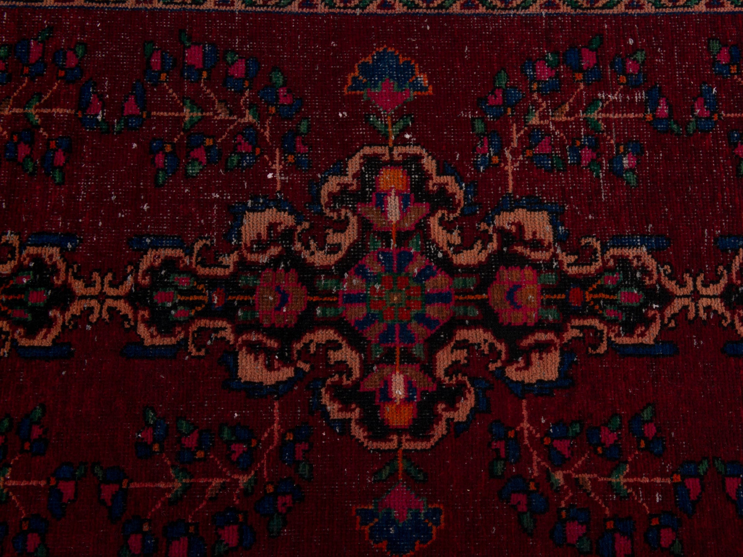 Persian Ferdos runner rug in burgundy and cream, view 12 of 18