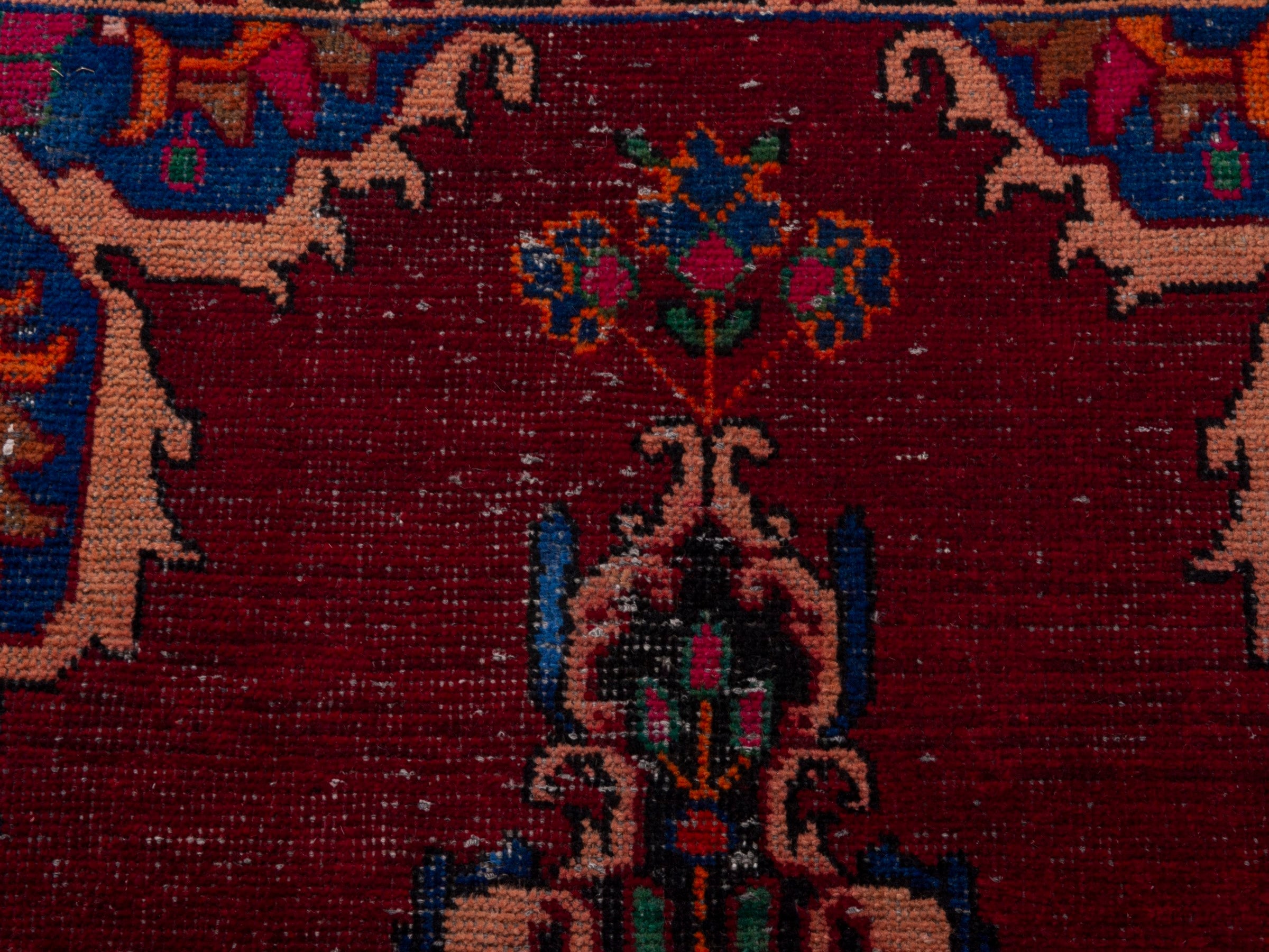 Persian Ferdos runner rug in burgundy and cream, view 13 of 18
