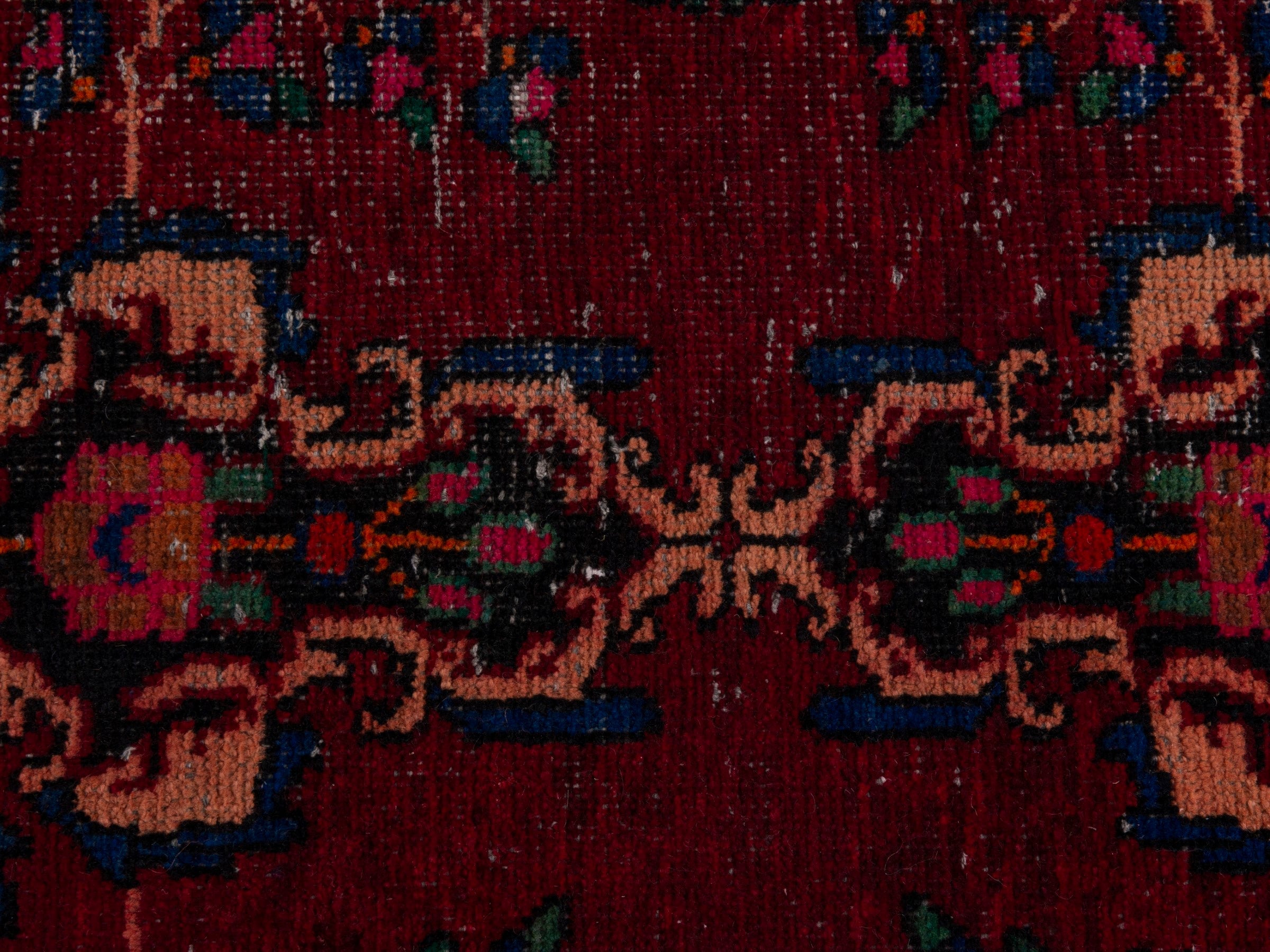Persian Ferdos runner rug in burgundy and cream, view 14 of 18
