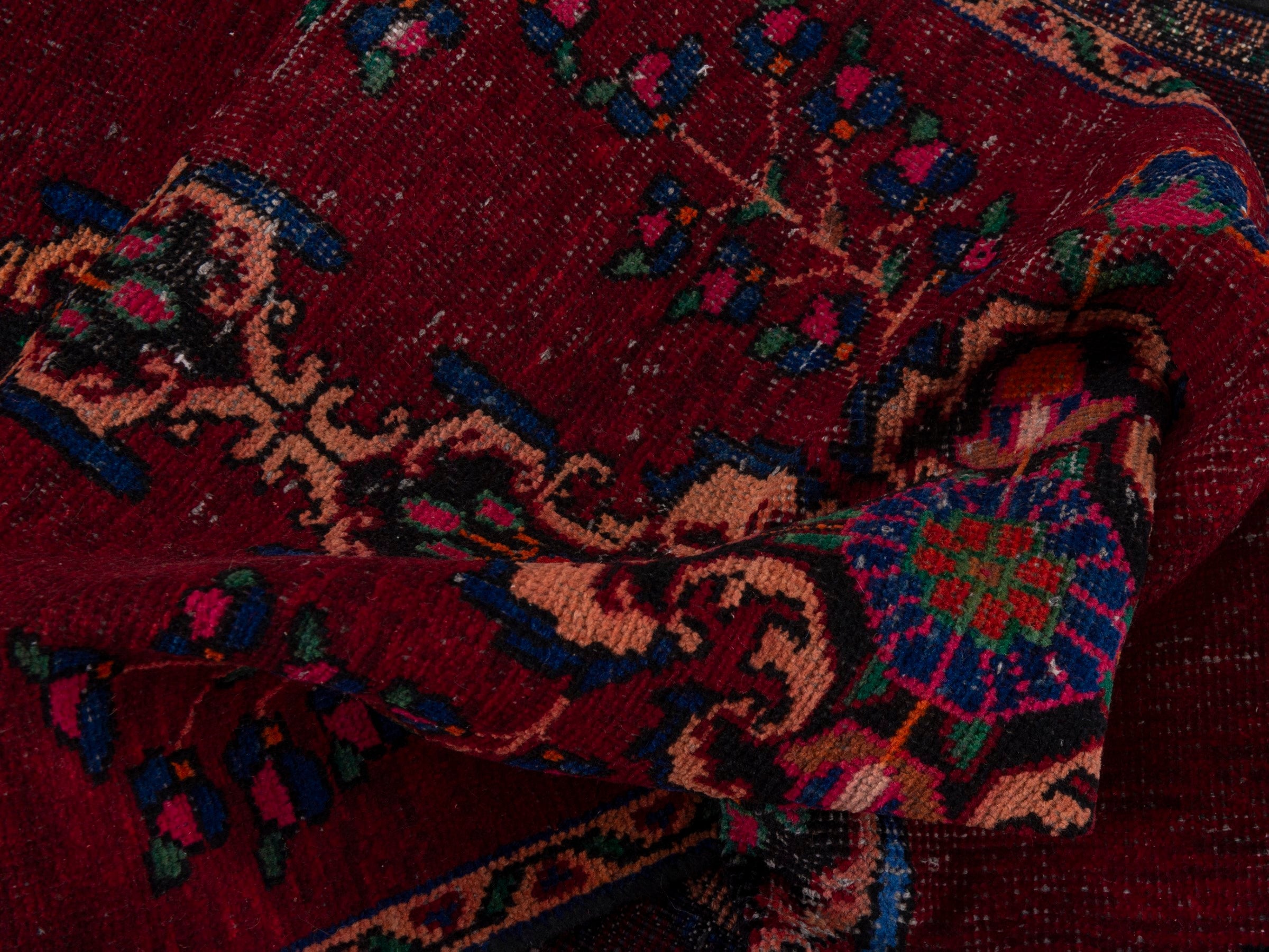 Persian Ferdos runner rug in burgundy and cream, view 15 of 18