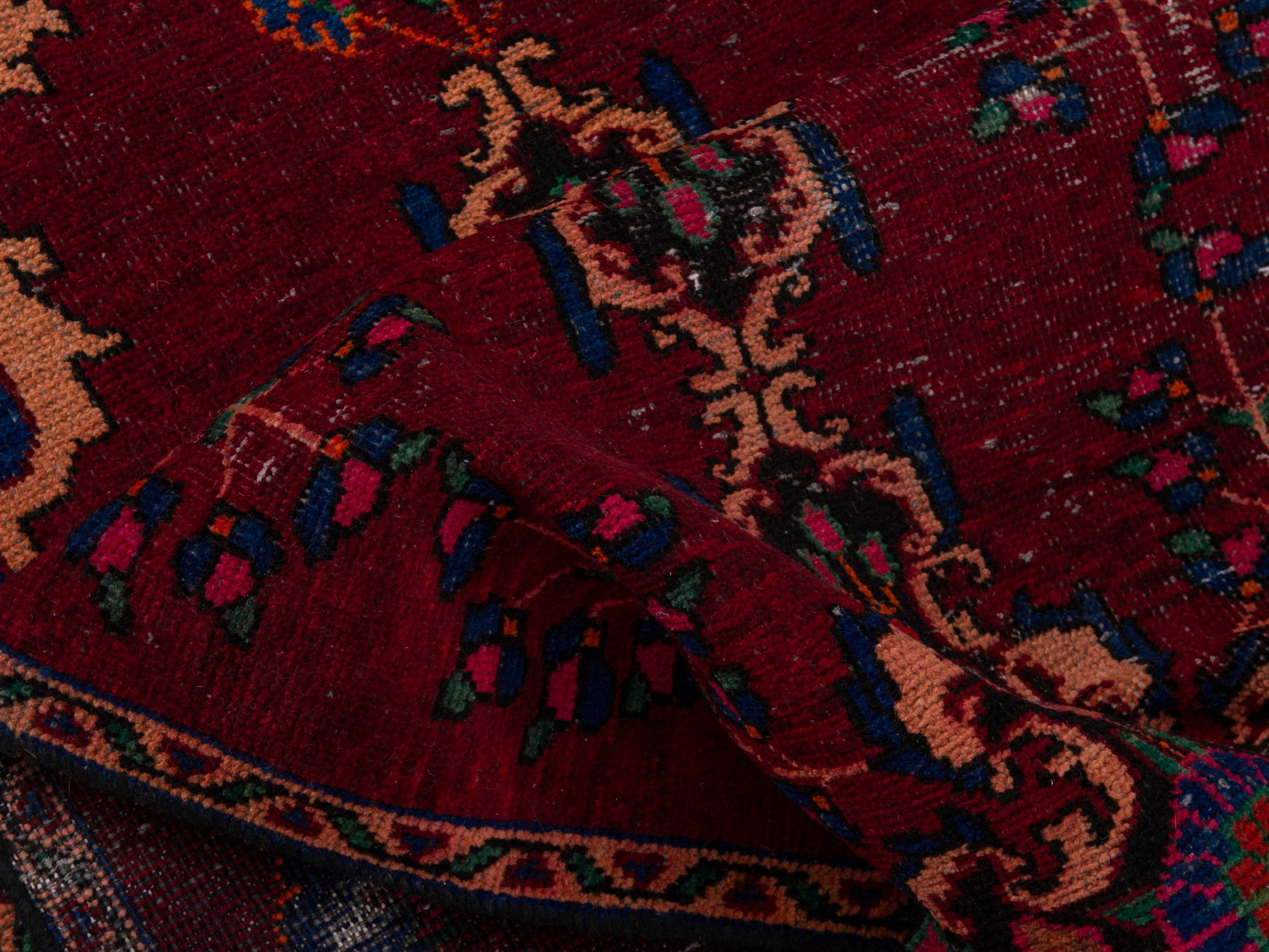 Persian Ferdos runner rug in burgundy and cream, view 16 of 18