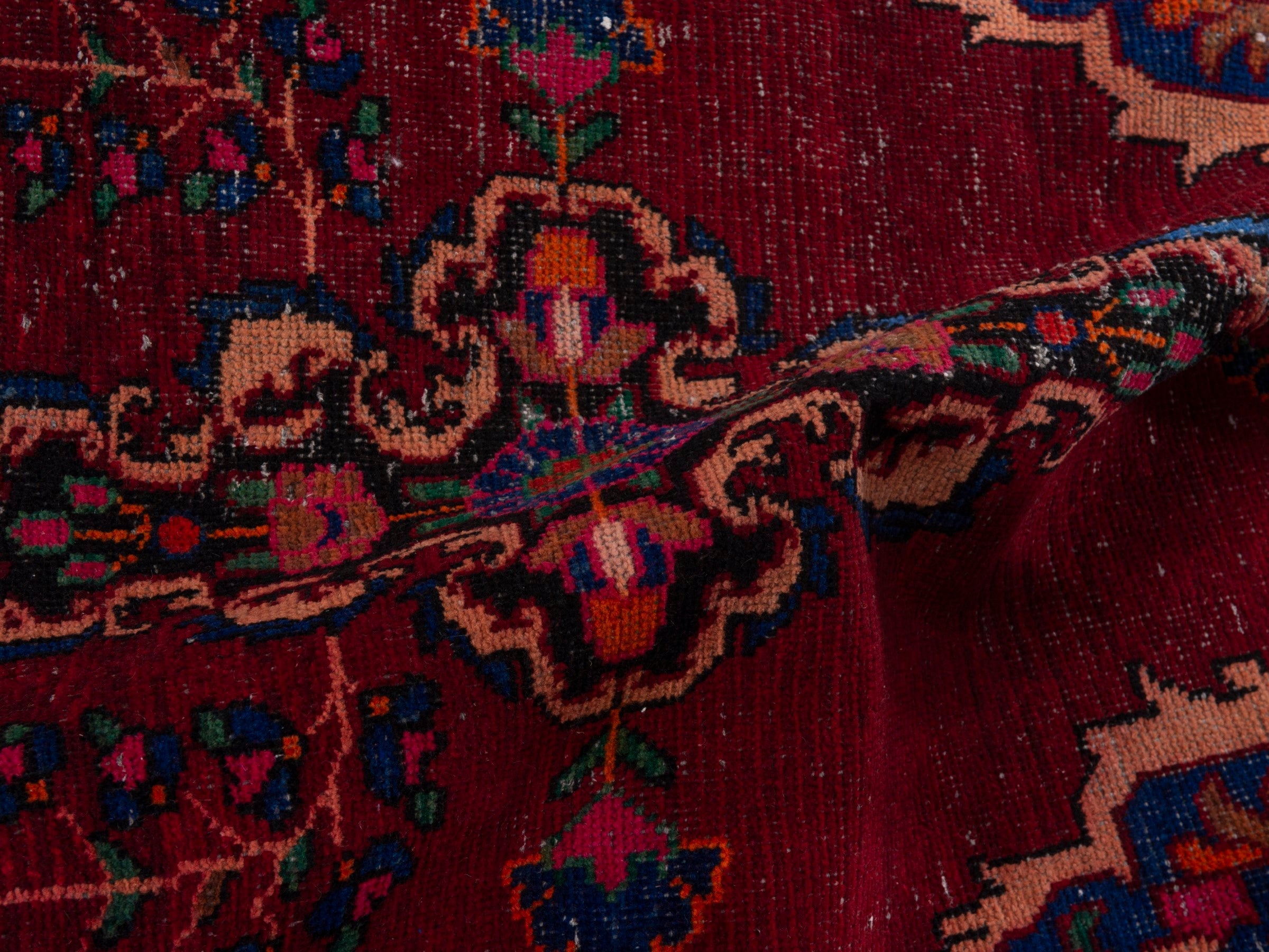 Persian Ferdos runner rug in burgundy and cream, view 17 of 18