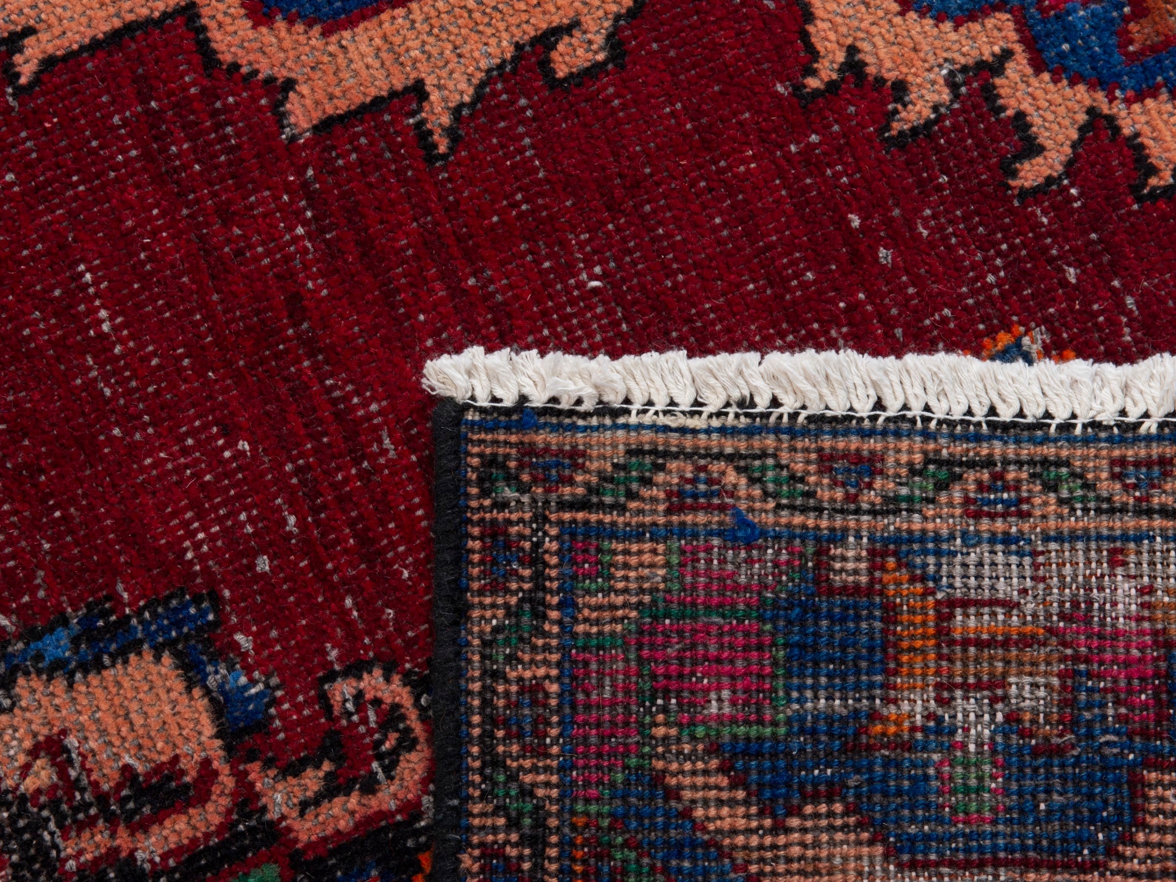Persian Ferdos runner rug in burgundy and cream, view 18 of 18