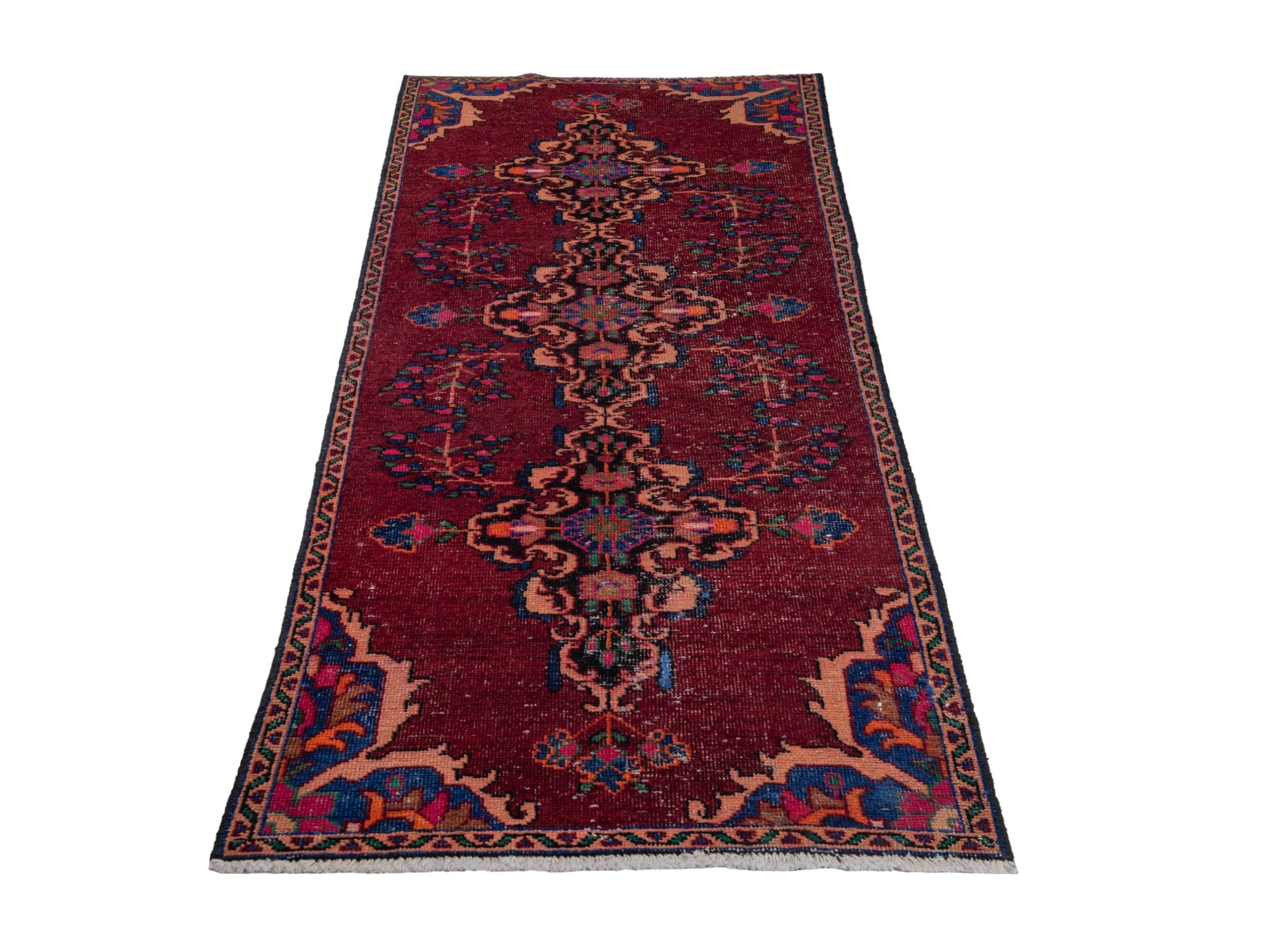 Persian Ferdos runner rug in burgundy and cream, view 2 of 18