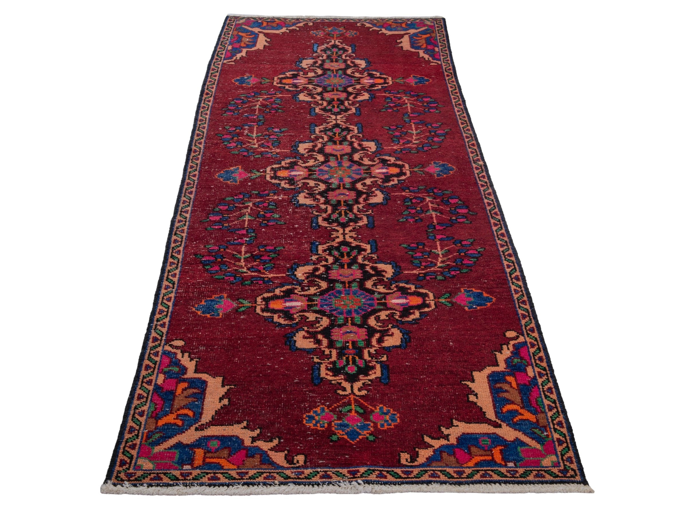Persian Ferdos runner rug in burgundy and cream, view 3 of 18