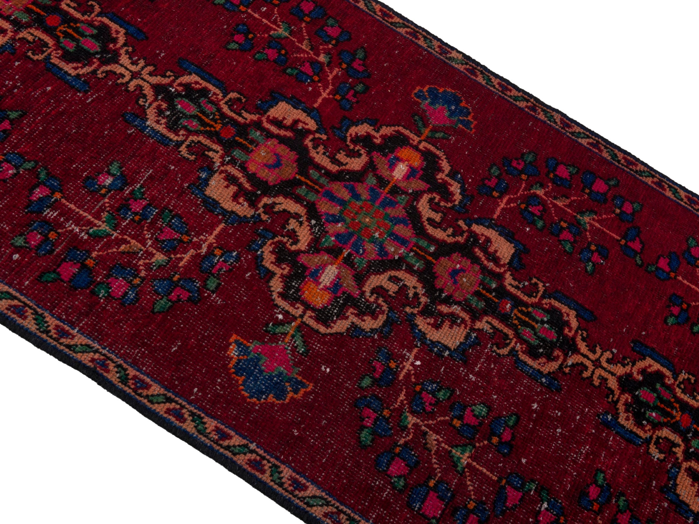 Persian Ferdos runner rug in burgundy and cream, view 4 of 18