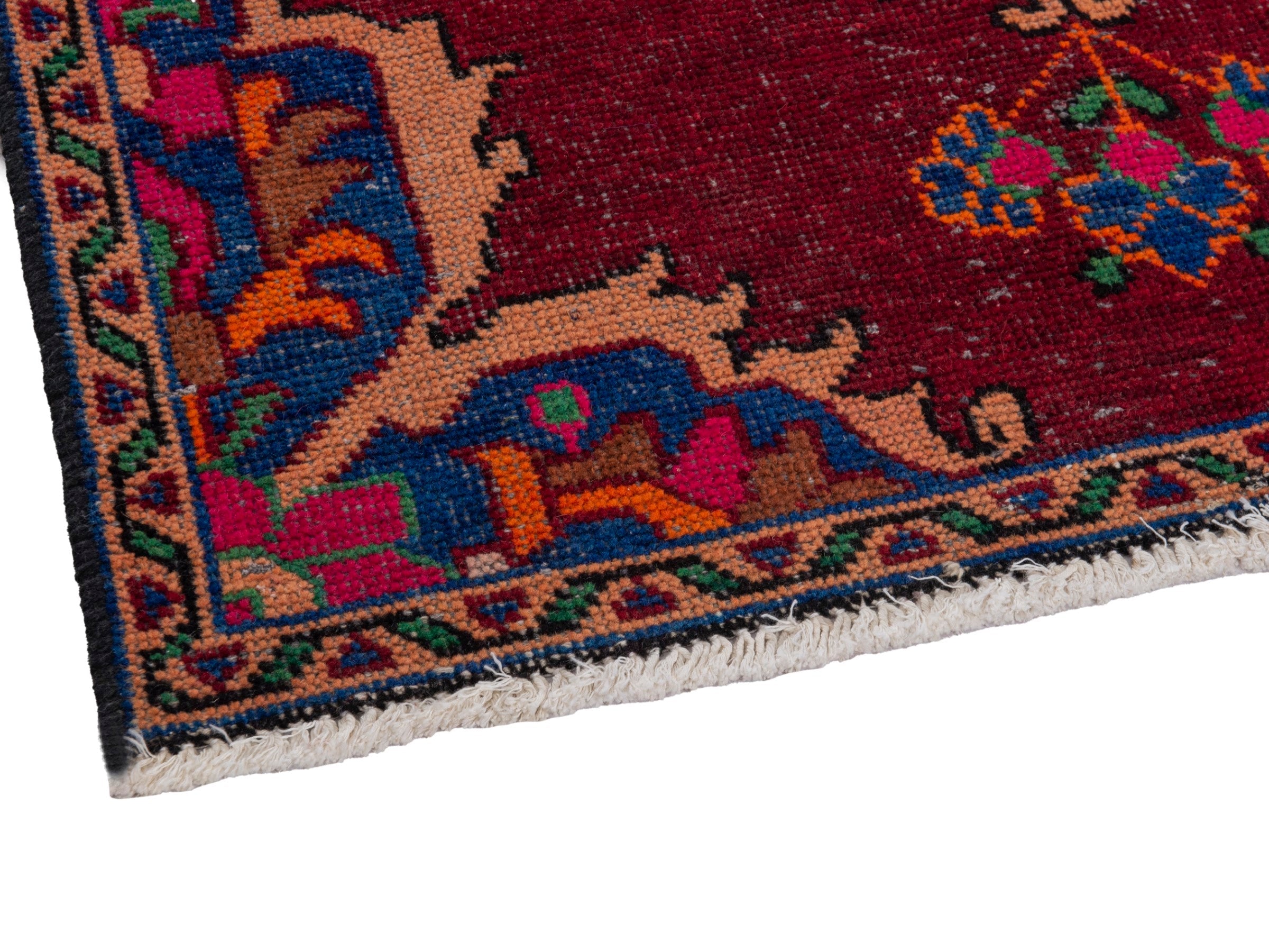 Persian Ferdos runner rug in burgundy and cream, view 6 of 18